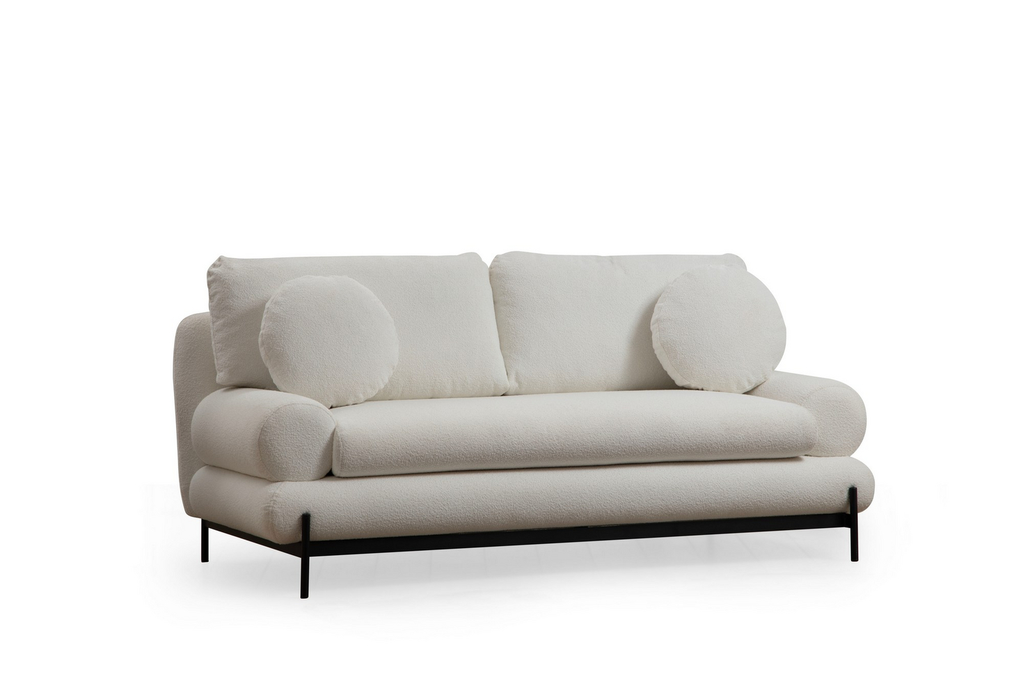 Norda Design Elegant 2-sitssoffa, vit, 188 cm | ram i bokträ, 100% polyester, mjuk skum och kuddar ingår