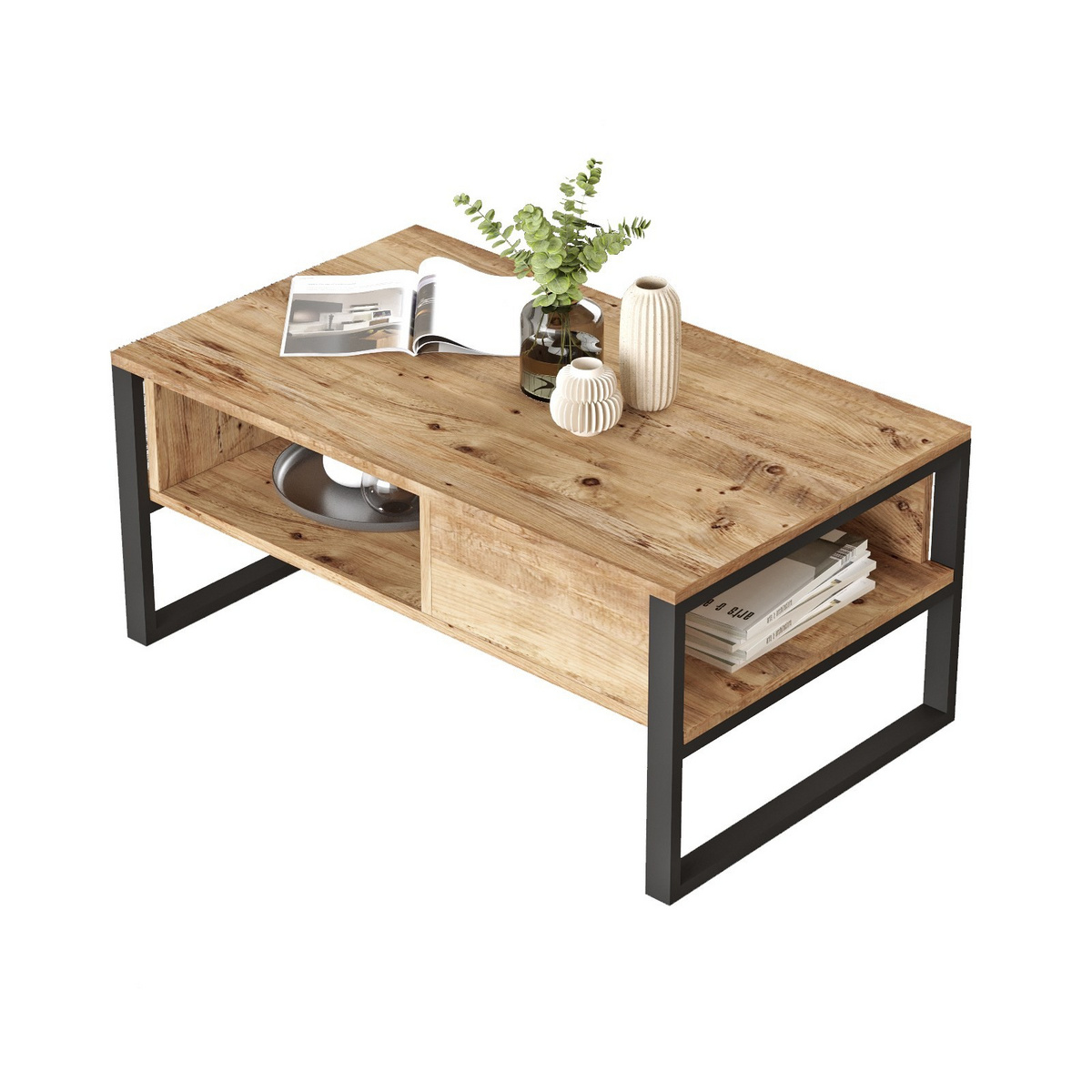Norda Design modernt soffbord, Atlantisk furu, 100 cm x 44,4 cm x 59,7 cm | 100 % melaminbelagd, 18 mm tjock | Stilren industriell design