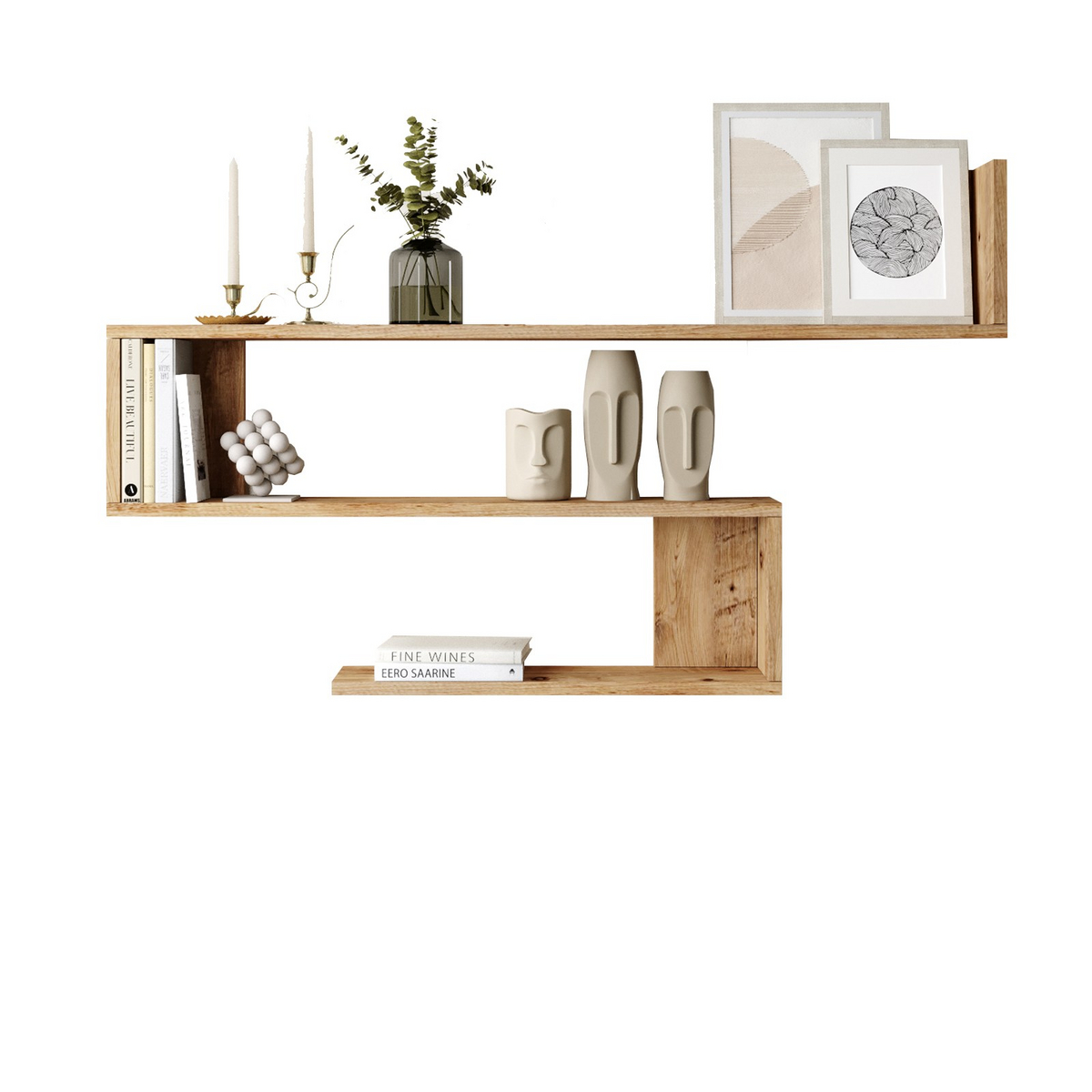 Norda Design Skandinavisk vägghylla, Atlantisk furu, 120 x 71,4 x 14,5 cm | 100 % melaminbelagd, 18 mm tjock | Modern design