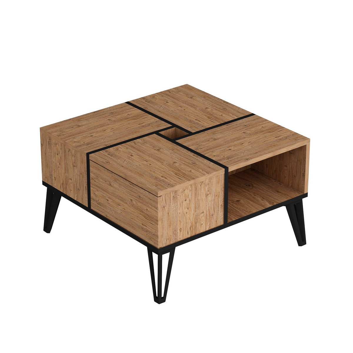 Norda Design Modernt soffbord, Atlantic Pine & svart, 71,8 x 43,8 cm | 100 % melaminbelagd, 18 mm tjock | Stilfull industriell design