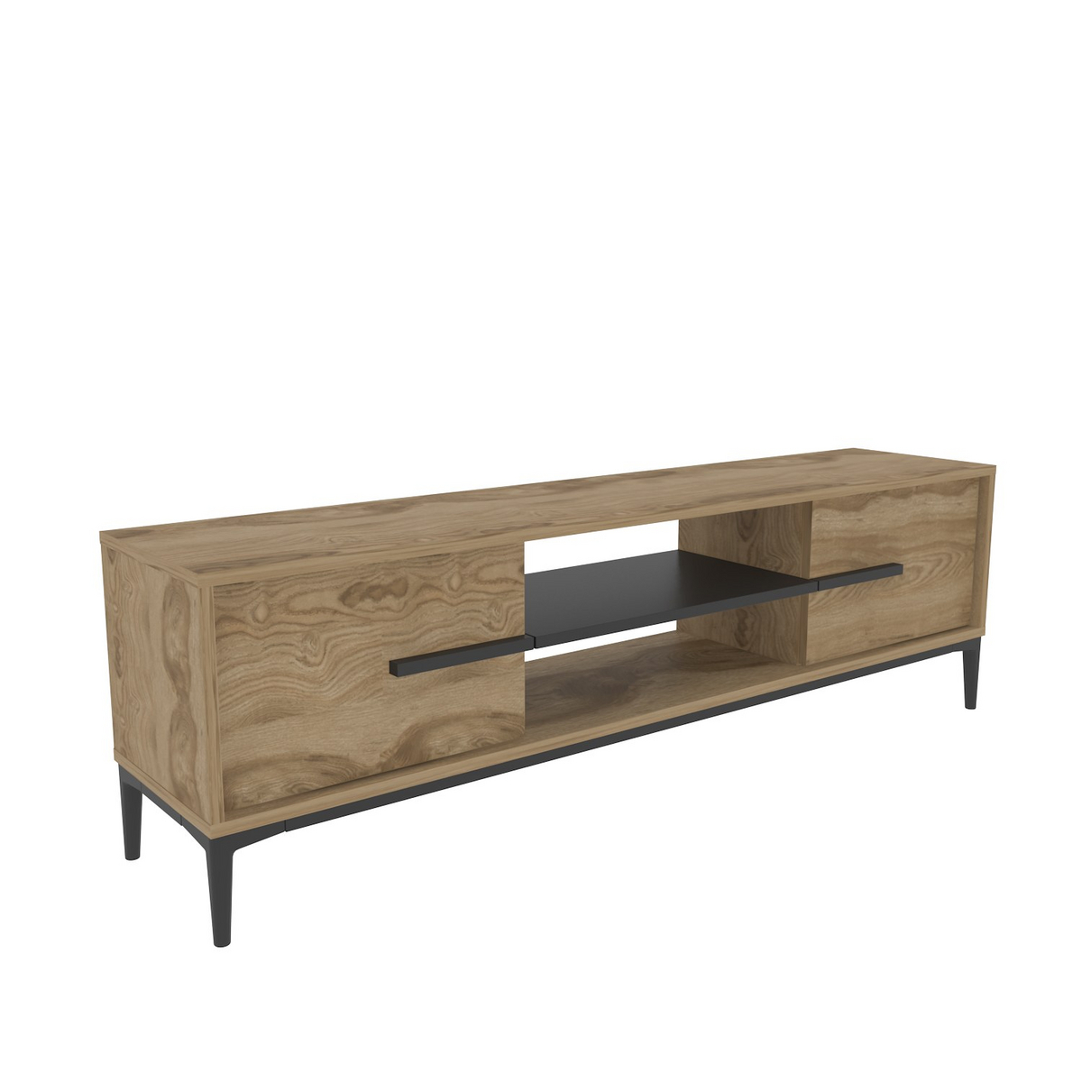 Norda Design Modern TV-bänk, ek och svart, 120 cm | 100 % melaminbelagd spånskiva, 18 mm tjock | Stilren och funktionell