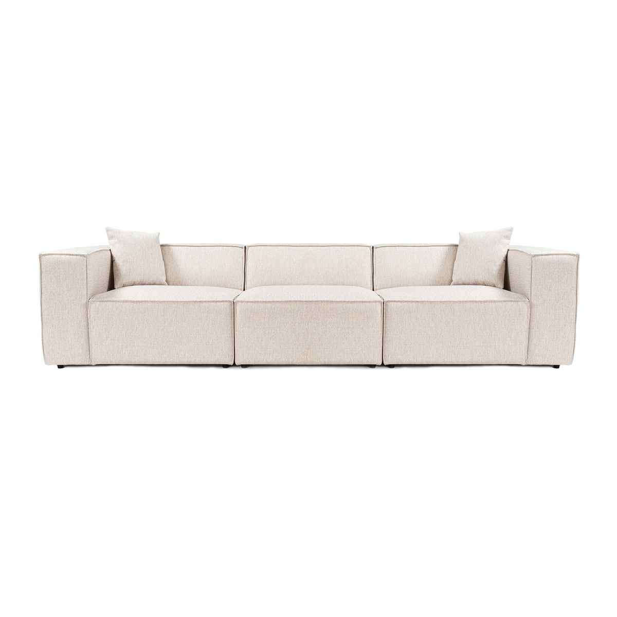 Norda Design Elegant 3-sitssoffa, ljusbrun, 303 cm | ram i 100% hornbeam, linneklädsel, 32 DNS-skum, 2 kuddar