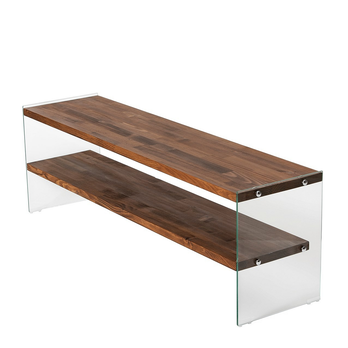 Norda Design Modern TV-bänk, 140 cm, stomme i massivt trä, 100% härdat glas, brun, omonterad, elegant design