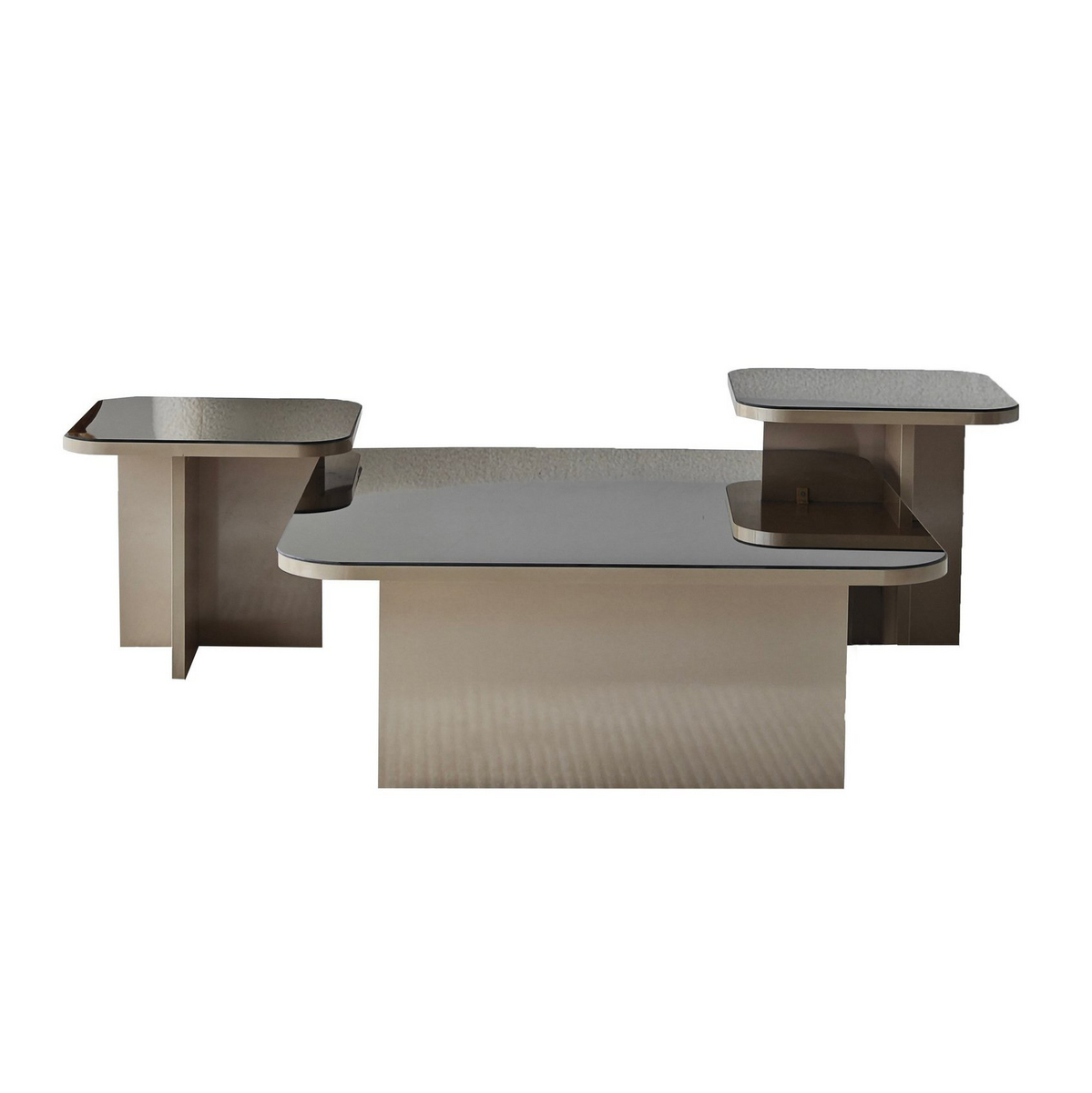 Norda Design Modernt soffbordsset (3 delar), beige & brons, 80x30 & 40x35/40x40 cm | 100 % melaminbelagt | Stilfullt och funktionellt