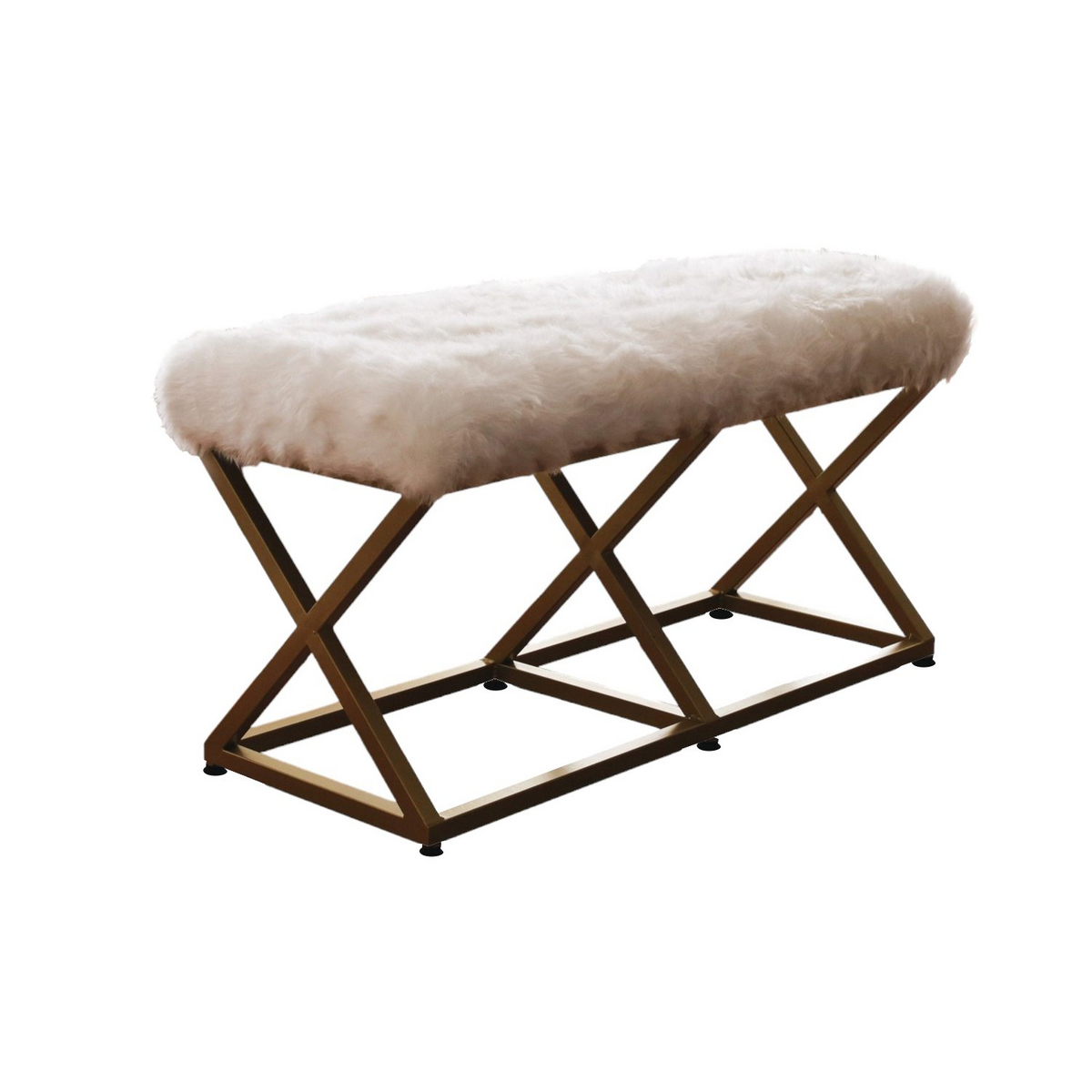 Norda Design Elegant plyschbänk med metallram, guld och vit, 100 cm x 50 cm x 40 cm | Stilfull sittplats för hemmet