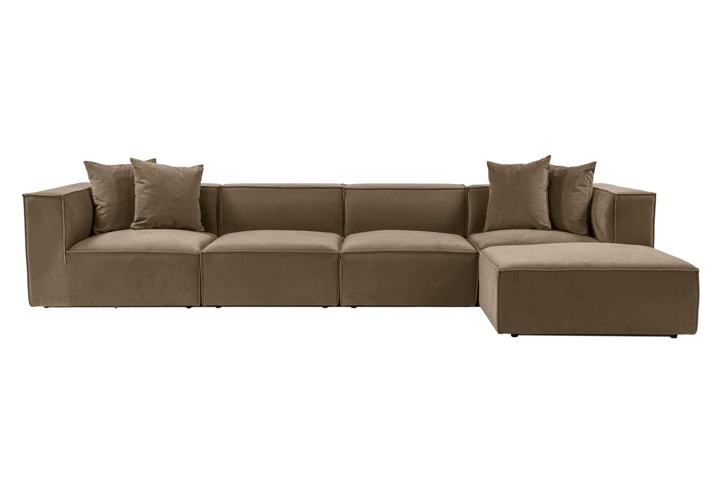 Norda Design Elegant hörnsoffa, brun, 350 cm x 190 cm | 100% hornbeam-stomme, 100% linne, 32 DNS-skum | inkluderar puff