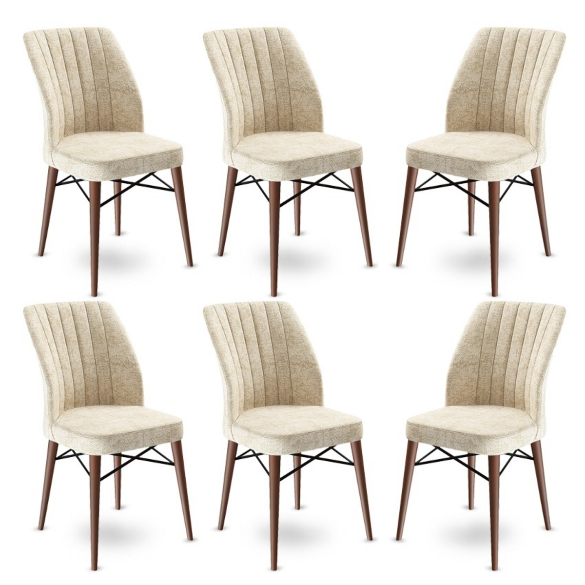 Norda Design Set med moderna stolar (6 delar), krämvita och bruna, 45 cm i bredd | 100 % metallram, träben | Stilren och bekväm design för hem och kontor