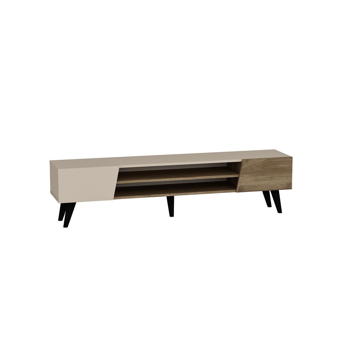 Norda Design Modern TV-bänk med metallram, valnöt och beige, 180 x 37 x 45 cm | 100 % melaminbelagd, 18 mm tjock