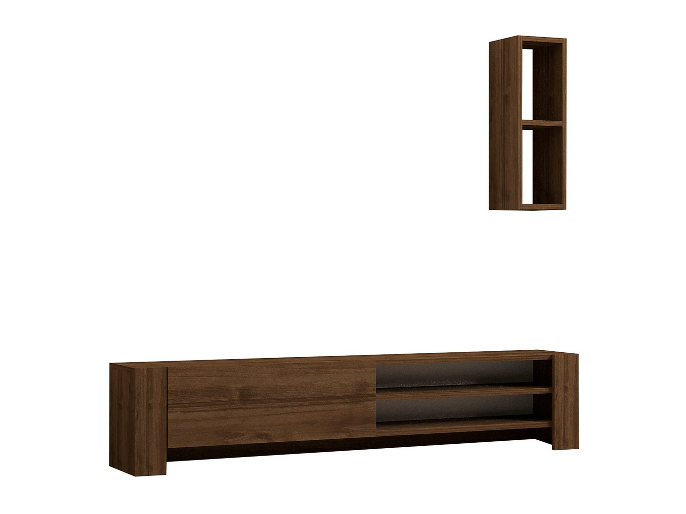 Norda Design Modern TV-bänk i valnöt med vägghylla, 160 cm | 100% melaminbelagd, 18 mm tjock | Stilfull förvaringslösning