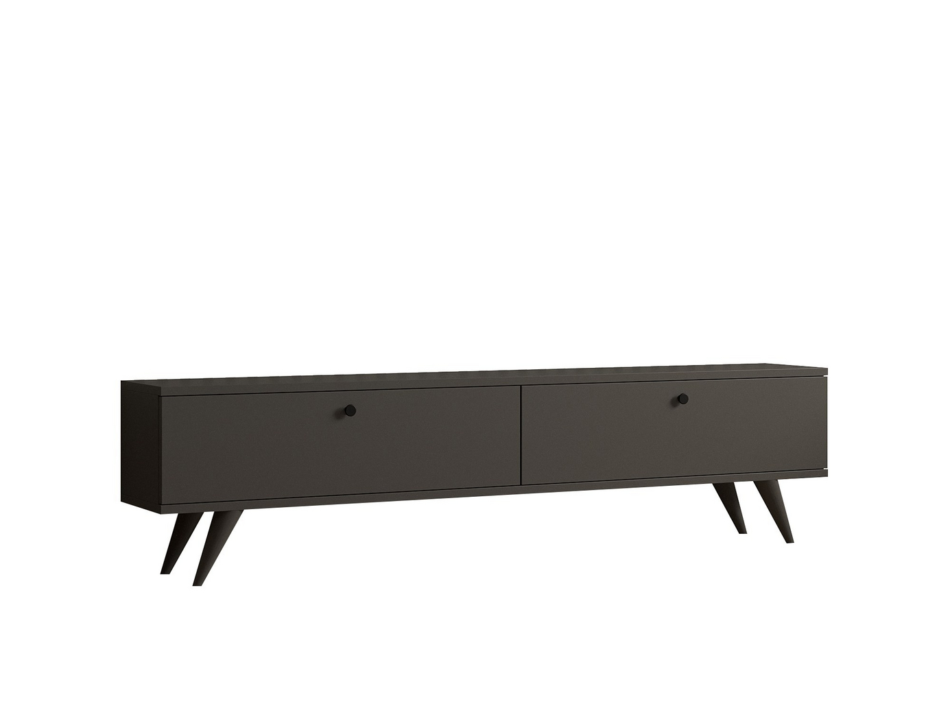Norda Design Modern antracitfärgad TV-bänk, 160 cm, 100 % melaminbelagd, 18 mm tjock, flera hyllor och förvaring