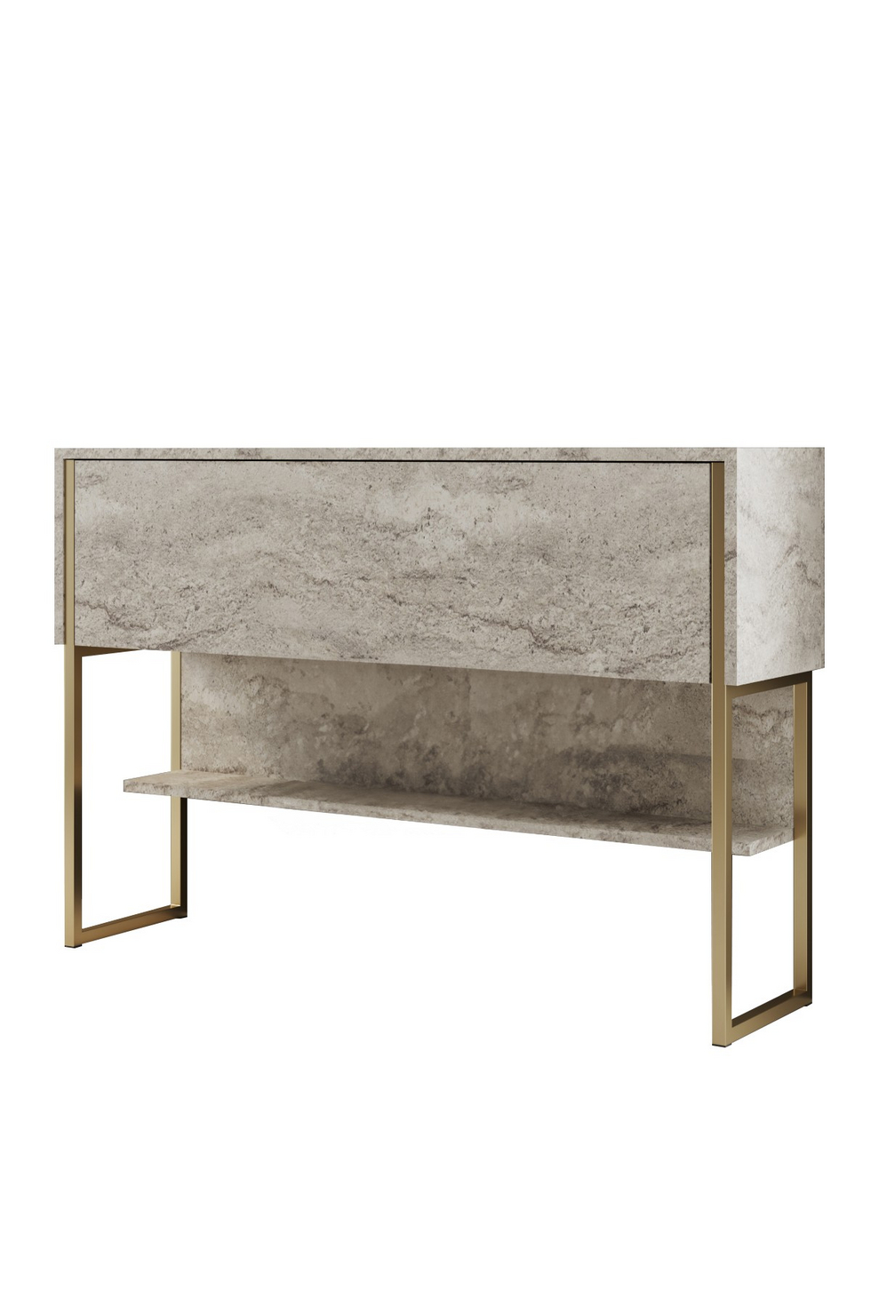 Norda Design Modern glam-byrå, 120 cm, travertin och guld, 100 % melaminbelagd, metallben | Elegant design