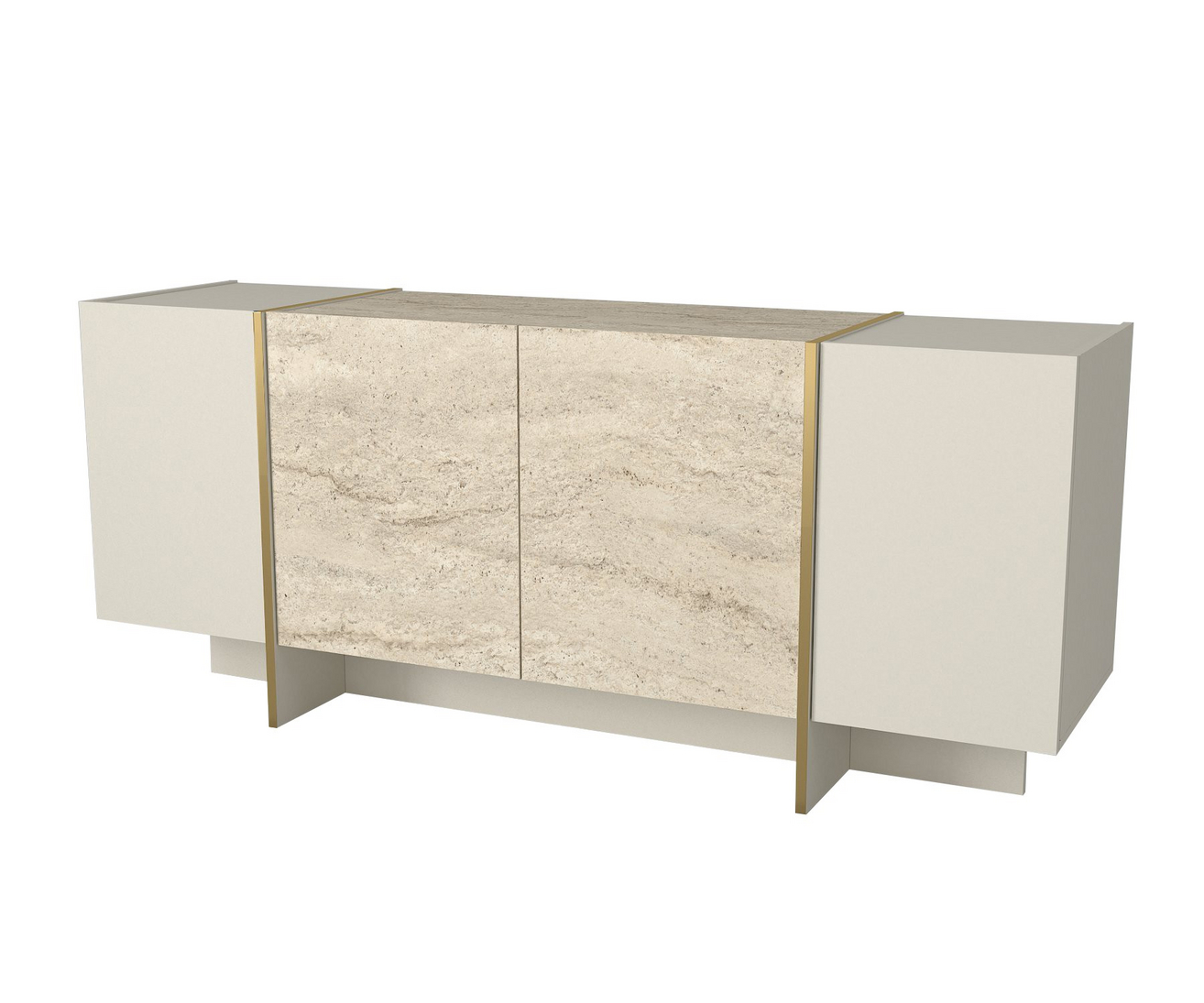 Norda Design Modernt konsolbord, 180 cm, travertin & sandsten, 100 % melaminbelagt, 18 mm tjockt | Stilfull förvaring med flera hyllor