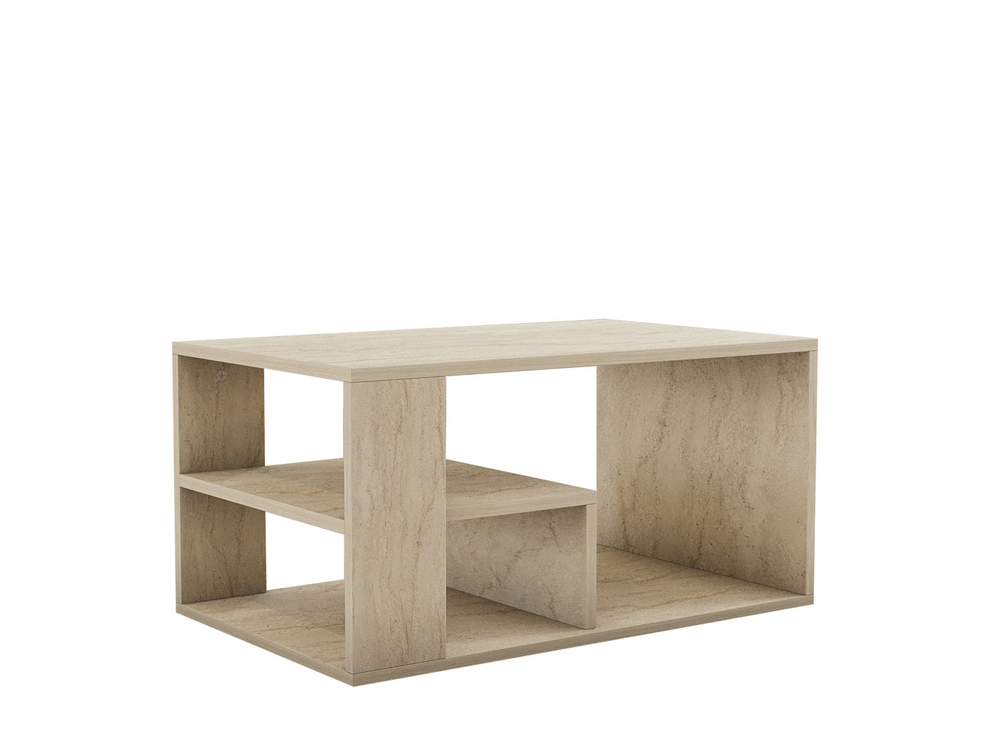 Norda Design Modernt soffbord med väggfäste, travertinfärg, 80x50x40 cm | 100% melaminbelagt, 18 mm tjockt, extra förvaring och hyllor