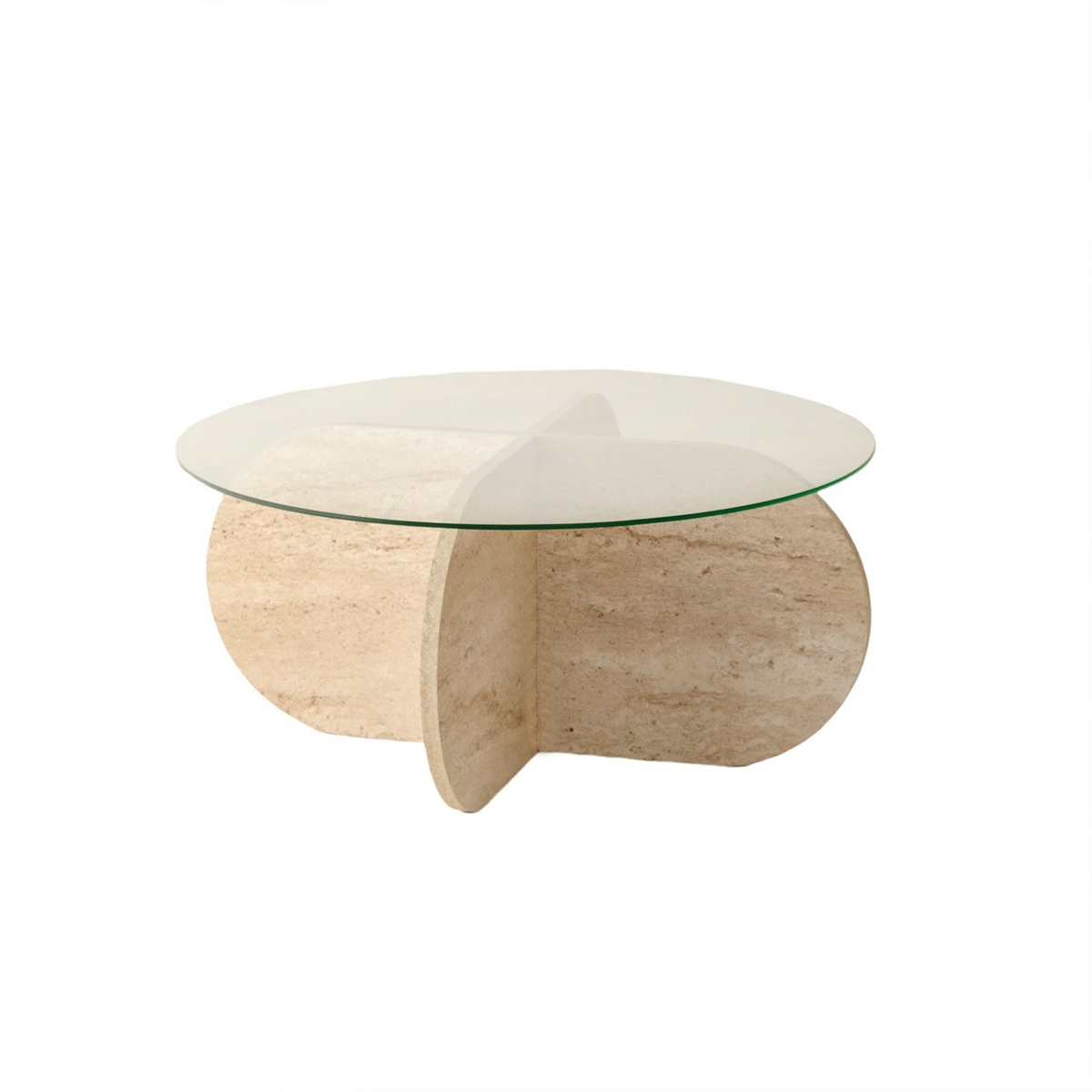 Norda Design Modernt soffbord, diameter 75 cm, höjd 35 cm, beige travertinfärg, 100 % glasskiva och melaminbas
