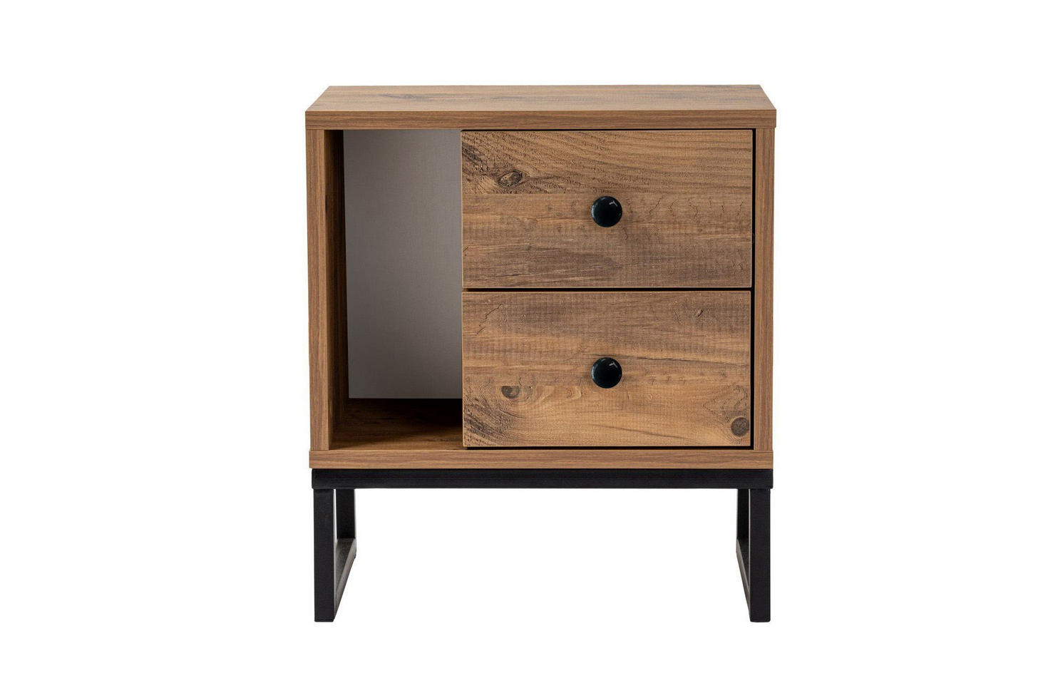 Norda Design Industriellt nattduksbord med metallben, Atlantic Pine och svart, 45x50x30 cm | 100 % melaminbelagt, 18 mm