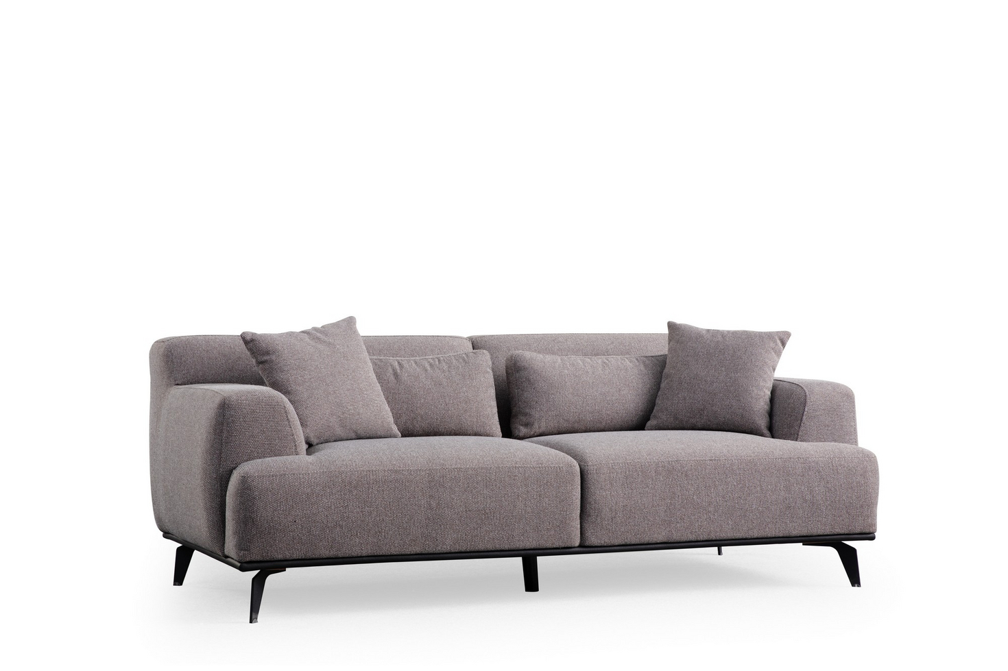 Norda Design Stilren 2-sitssoffa, brun och grå, 200 cm | Ram i bokträ, 5 kuddar, svarta metallben | Modern komfort