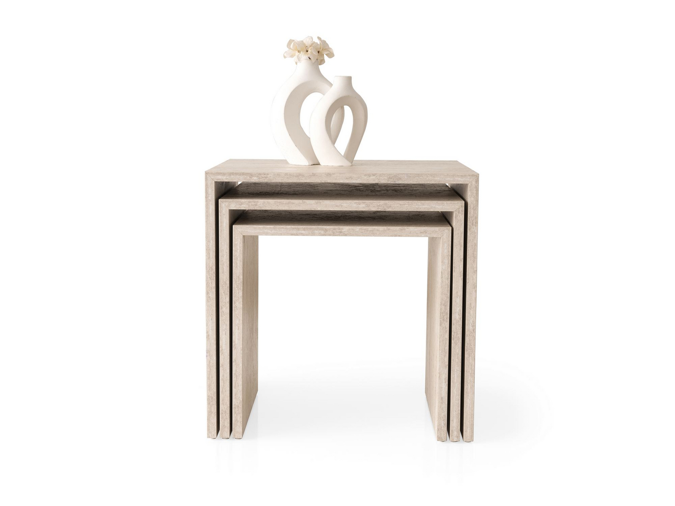 Norda Design Elegant sats med nästade bord (3 delar), travertinfärg, 50x50 cm, 45x45 cm, 40x40 cm | 100 % melamin | Modern design