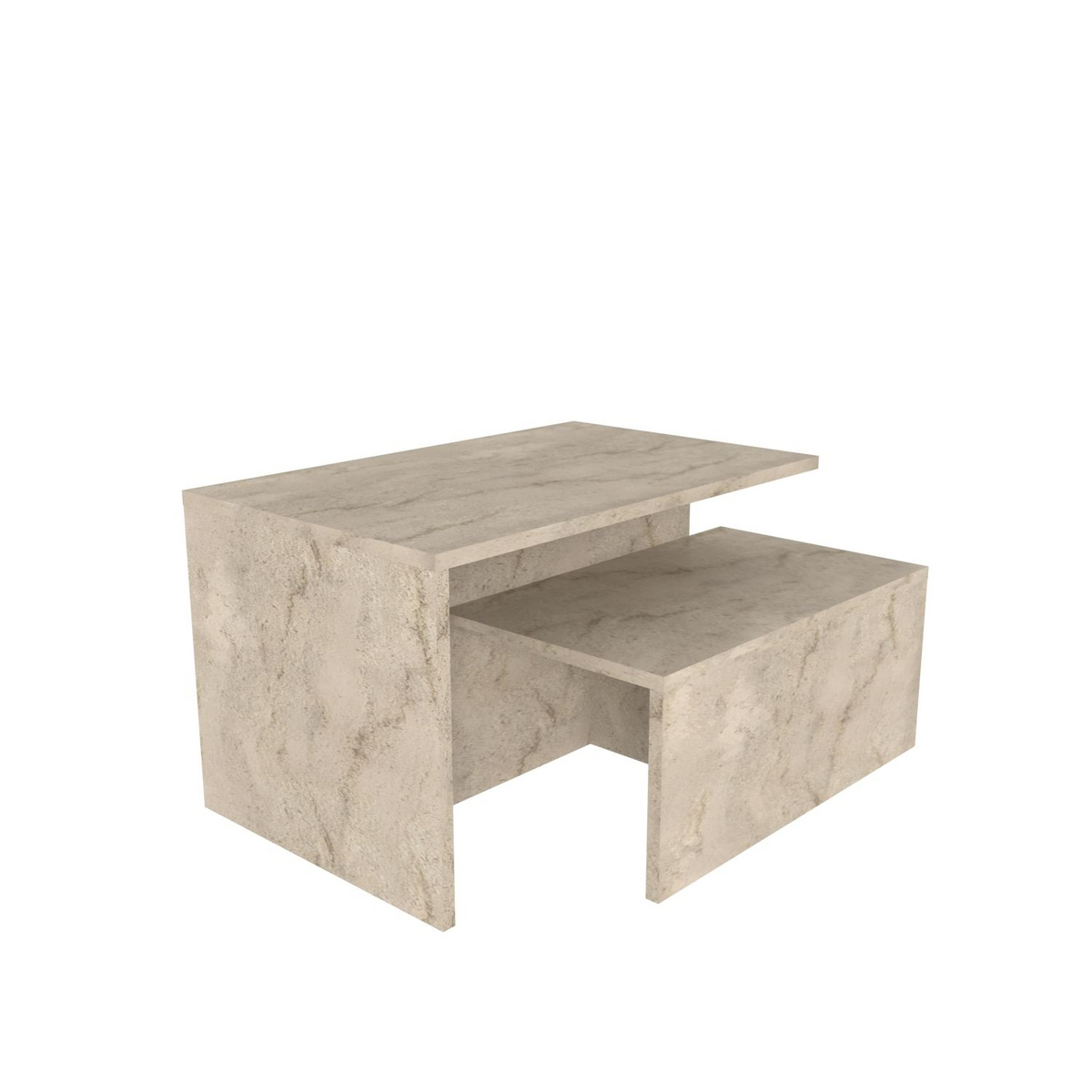 Norda Design Modern sats med nästbara bord (2 delar), travertinfärg, 100 % melaminbelagd, elegant marmormönster