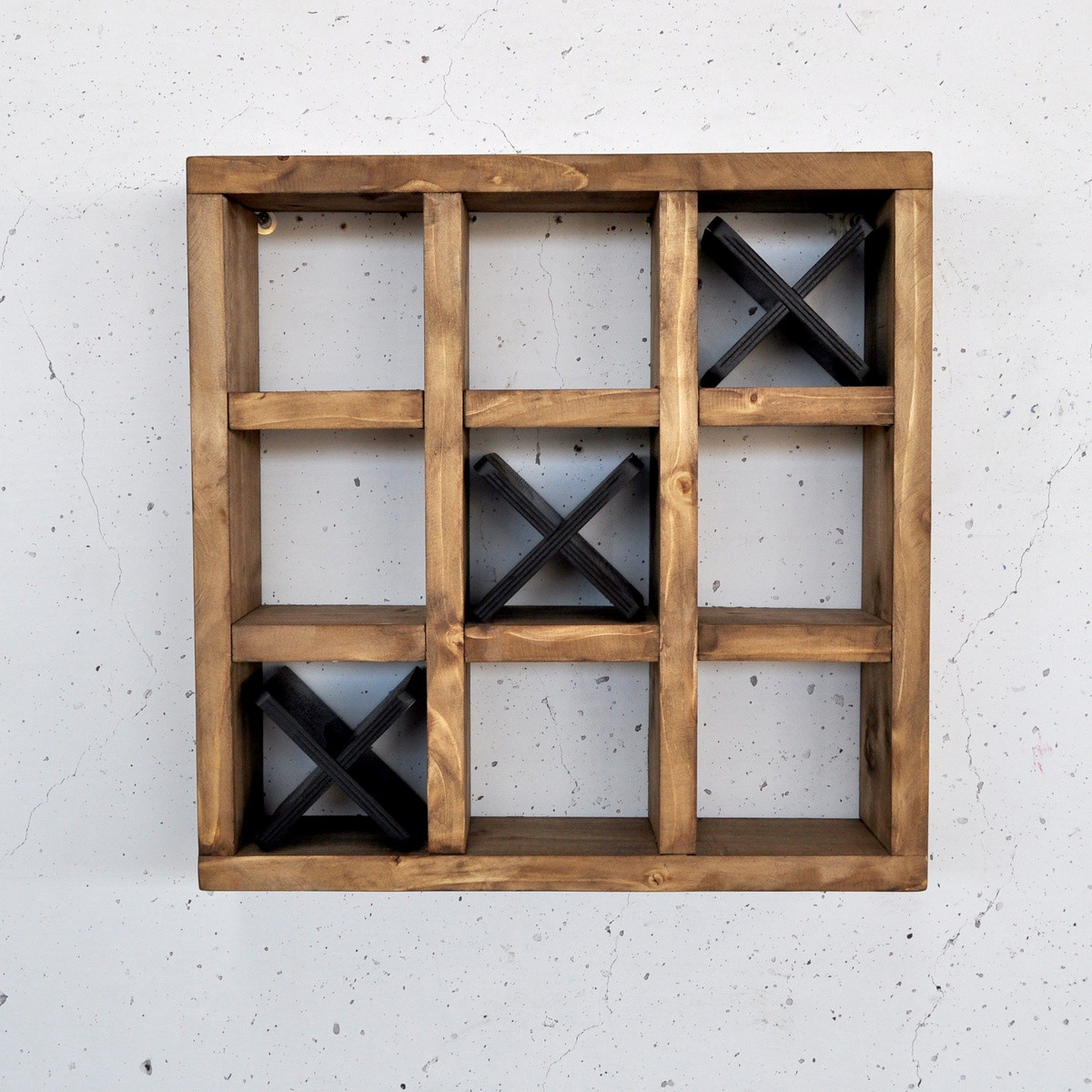 Norda Design Rustik dekorativ vägghylla i trä, 42,5 x 42,5 x 11 cm | 100 % massivt trä, brun | Väggmonterad design