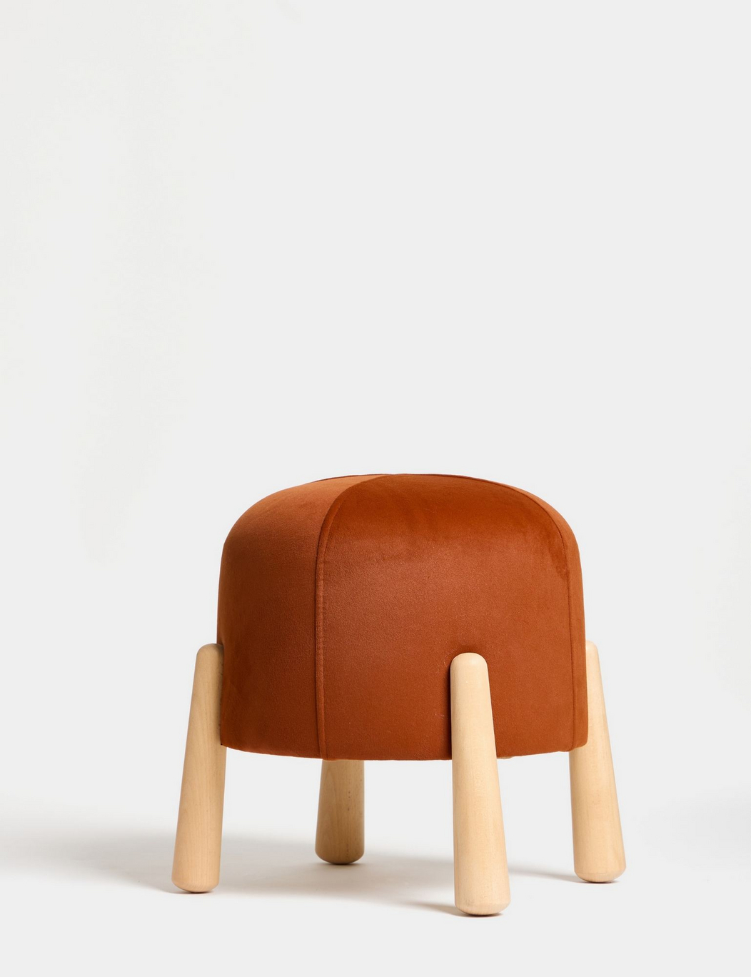 Norda Design Elegant sammetspuff, 40 cm, ram i bokträ, orange & natur | Stilfull accent för heminredning