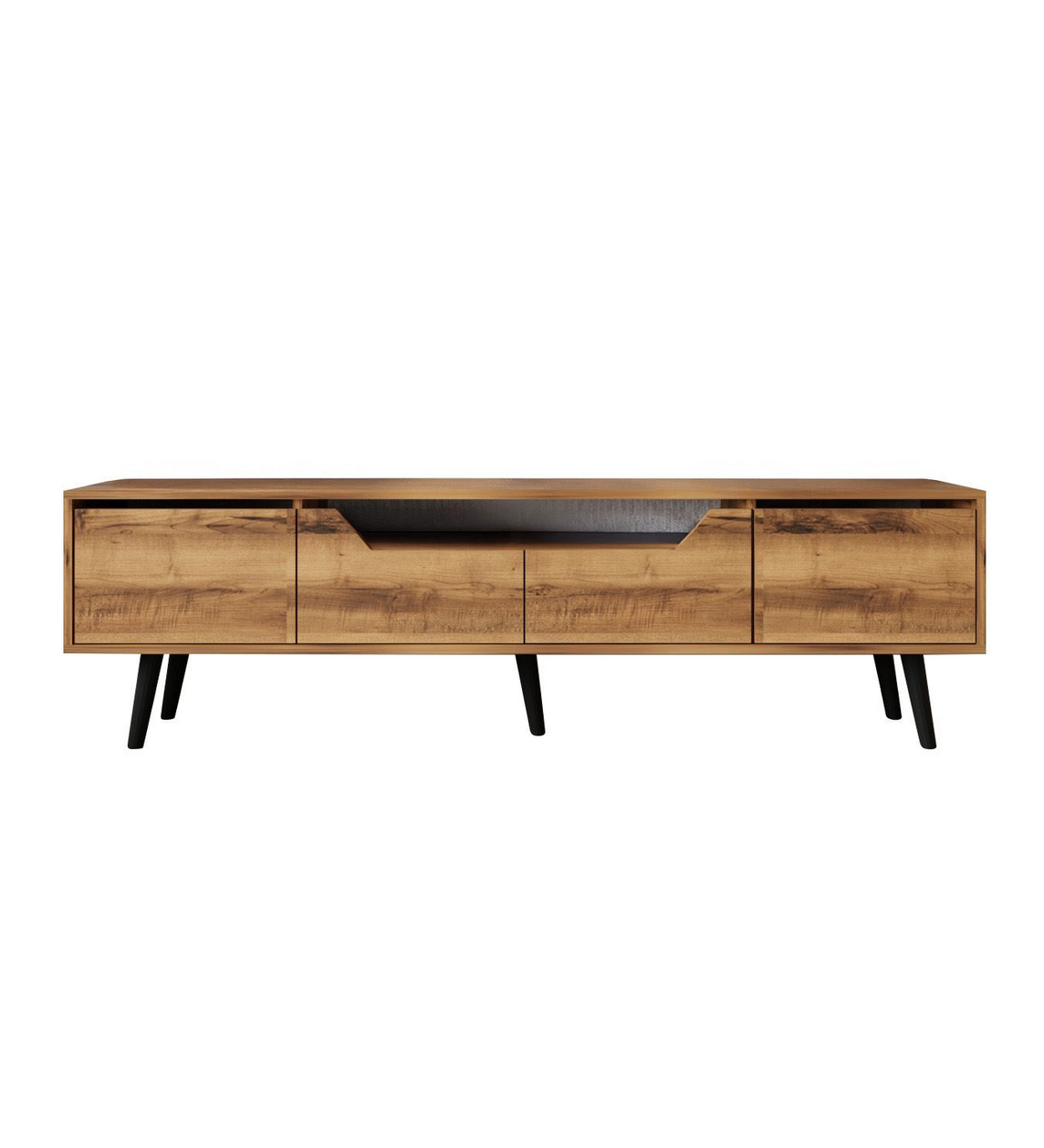 Norda Design Modern TV‑bänk i valnöt, 180 cm, 100 % melaminbelagd spånskiva, väggmonterbar, stilren och funktionell