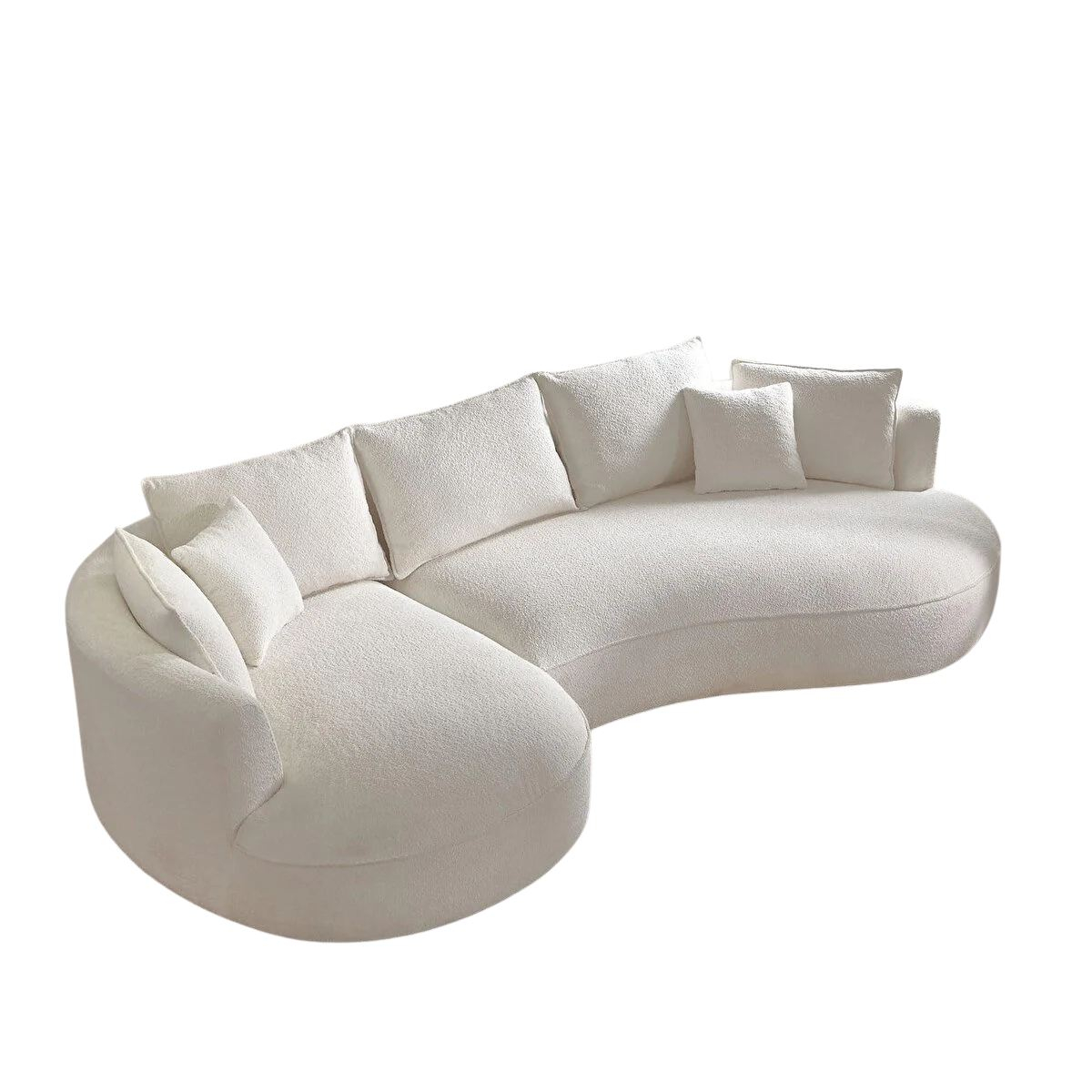 Norda Design Elegant vit hörnsoffa, 317 cm | 100 % polyester bouclé, 7 kuddar, lätt att rengöra, portabel design
