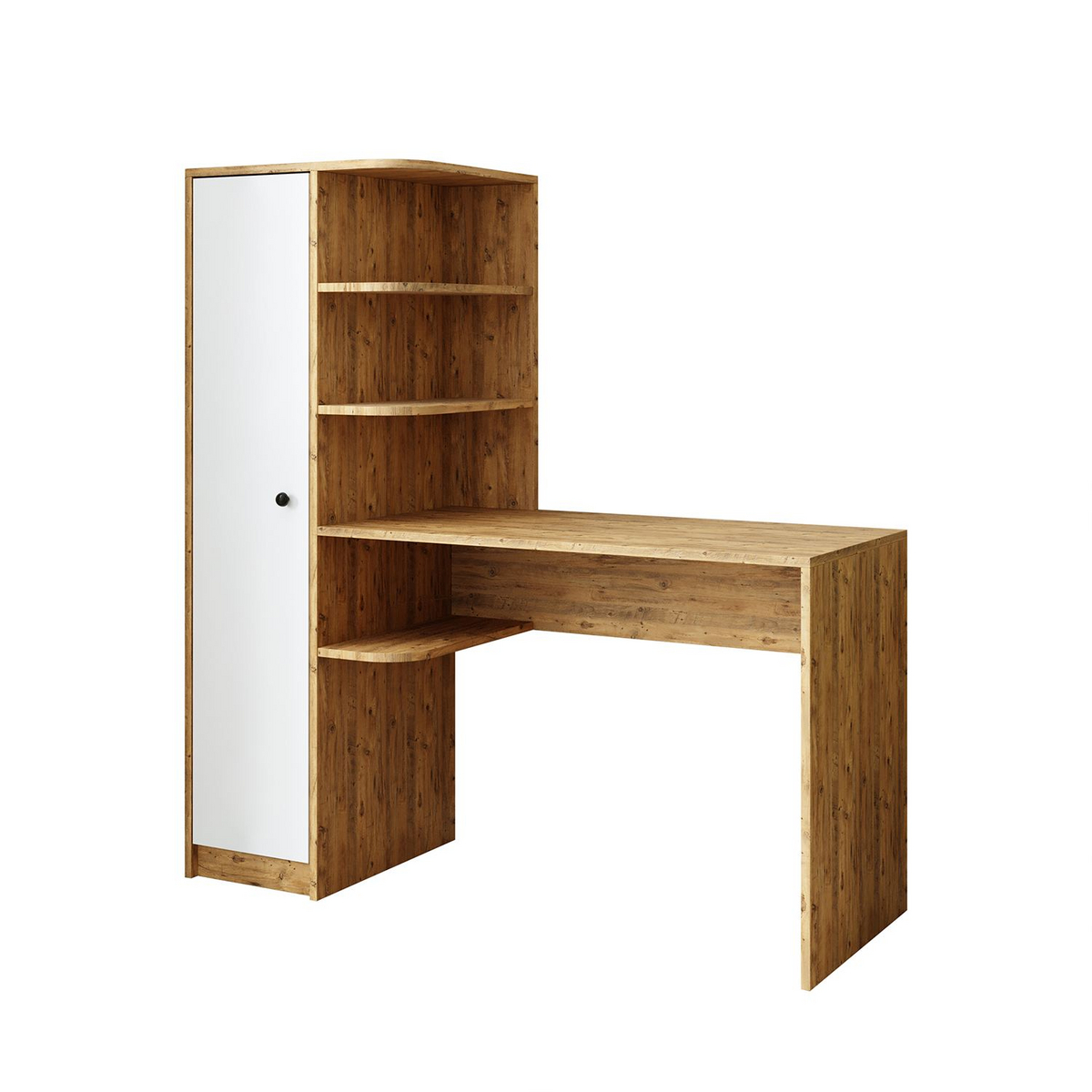 Norda Design Skrivbord och bokhylla Academe, atlantfuru/vit, 50 × 143,2 × 143,2 cm (modell 2)