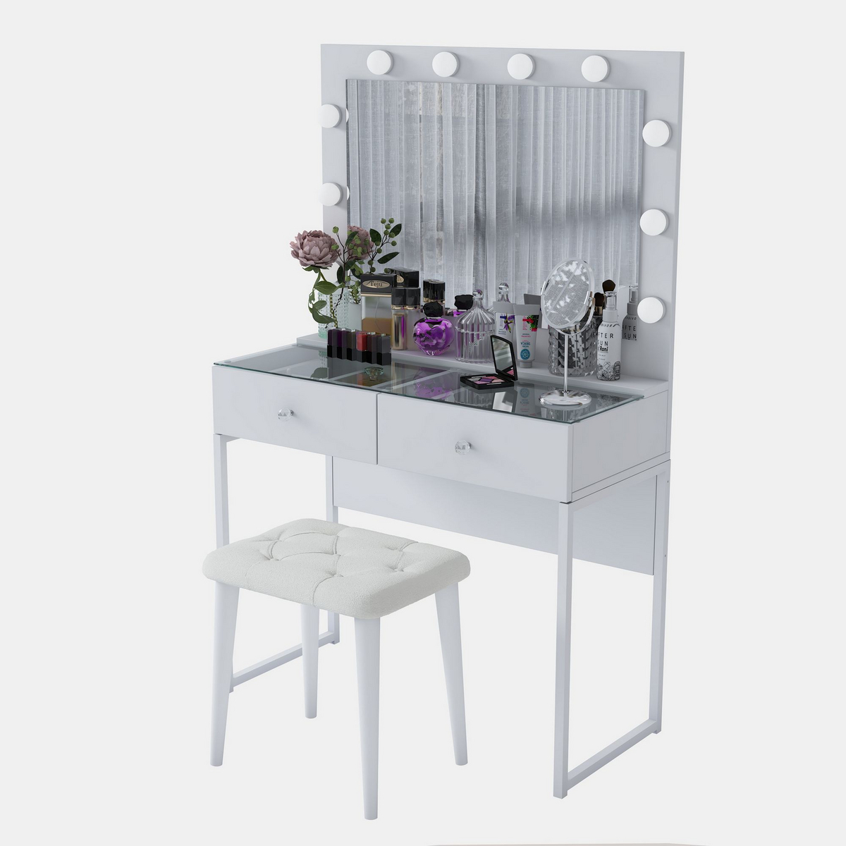 Norda Design Sminkbord Rosetta, vit, 40 × 90 × 141,8 cm