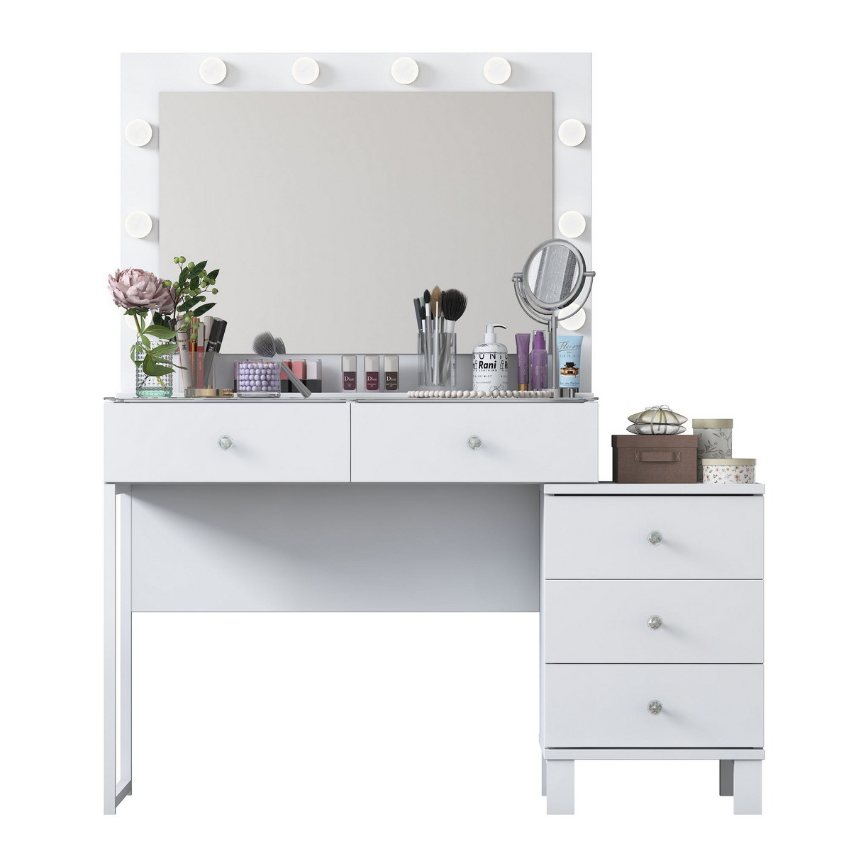 Norda Design Sminkbord Charme, vit, 40 × 120 × 141,8 cm