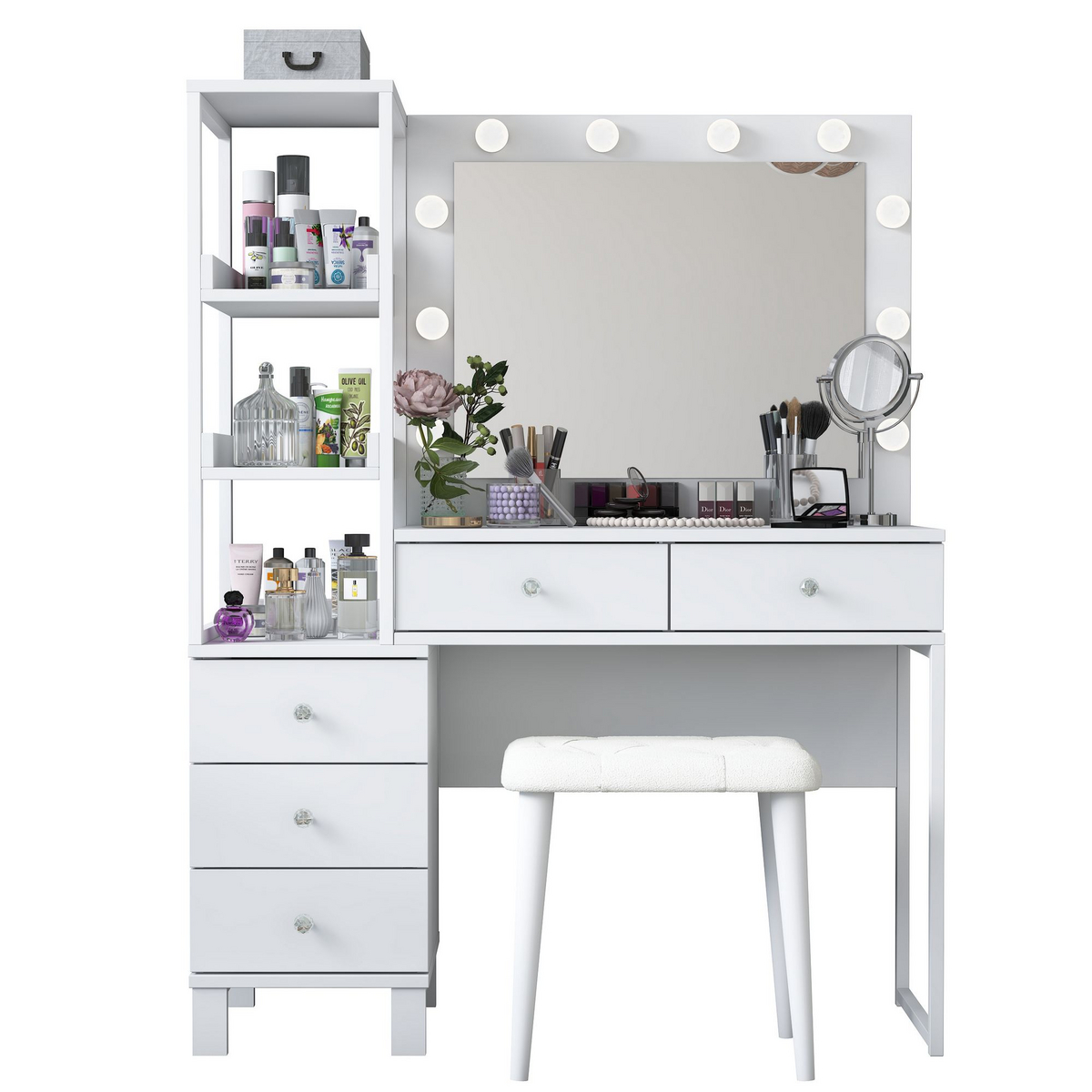 Norda Design Sminkbord Splendore, vit, 44,5 × 120 × 79,8 cm