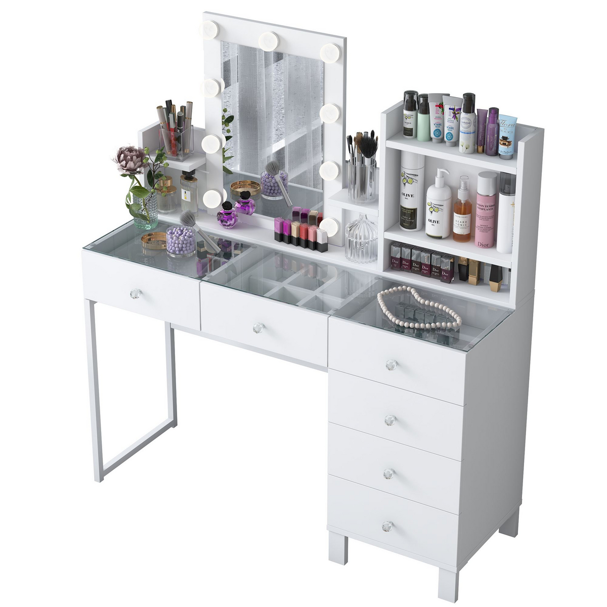Norda Design Sminkbord Belle Vue, vit, 40 × 120 × 136,8 cm