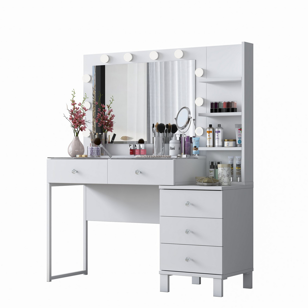 Norda Design Sminkbord Coquette, vit, 40 × 120 × 141,8 cm