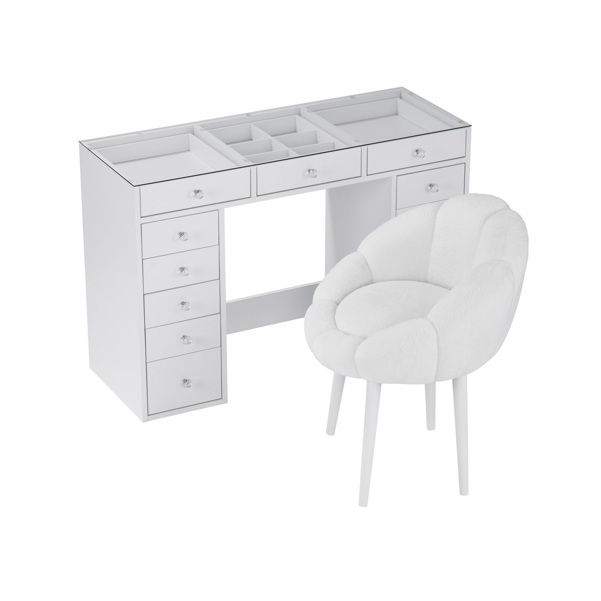 Norda Design Sminkbord och stol, 2 delar Eloria, vit, 44,5 × 120 × 79,8 cm
