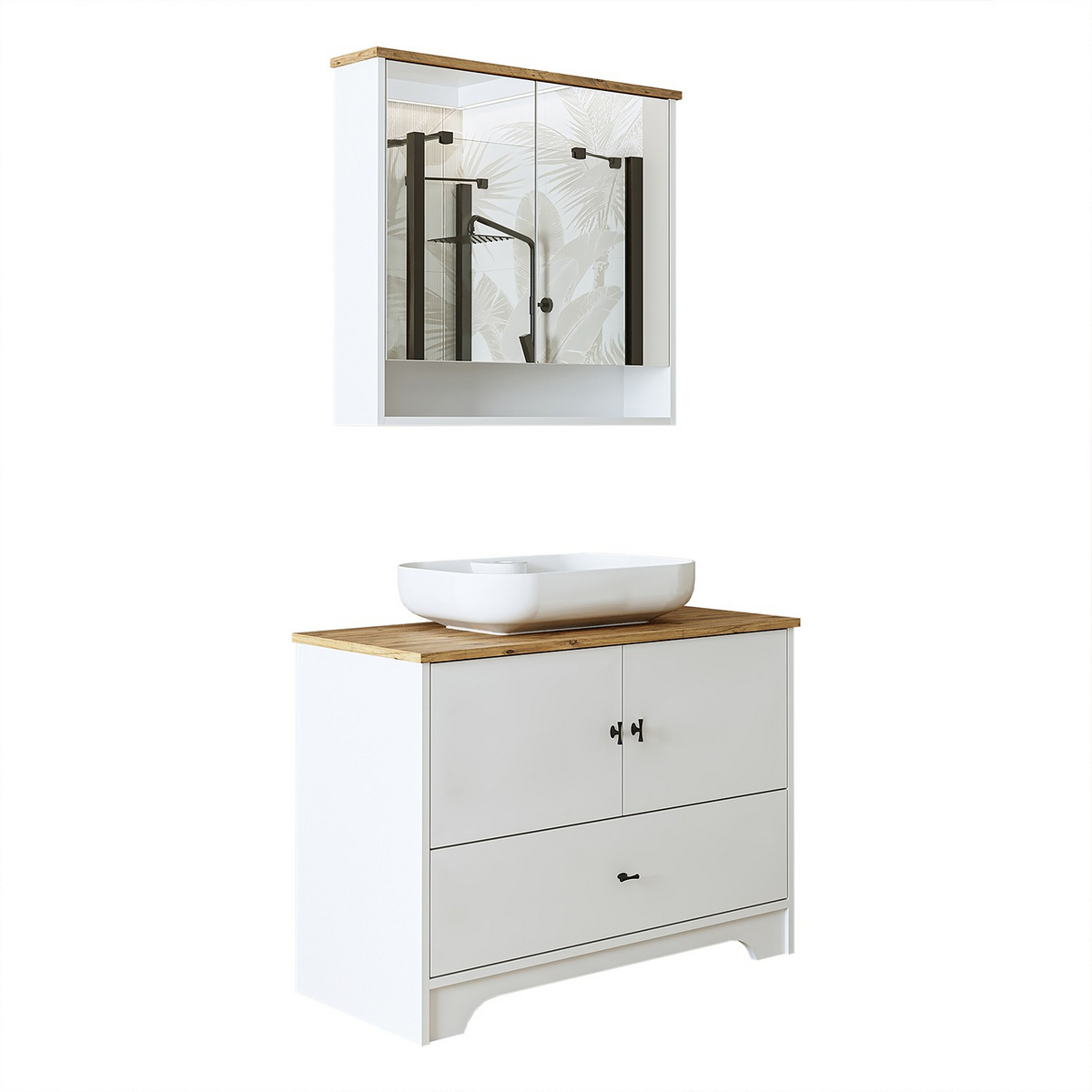 Norda Design Tvättställsskåp och spegel, 2 delar Luma Duo, mattvit, 17 × 82 × 75 cm