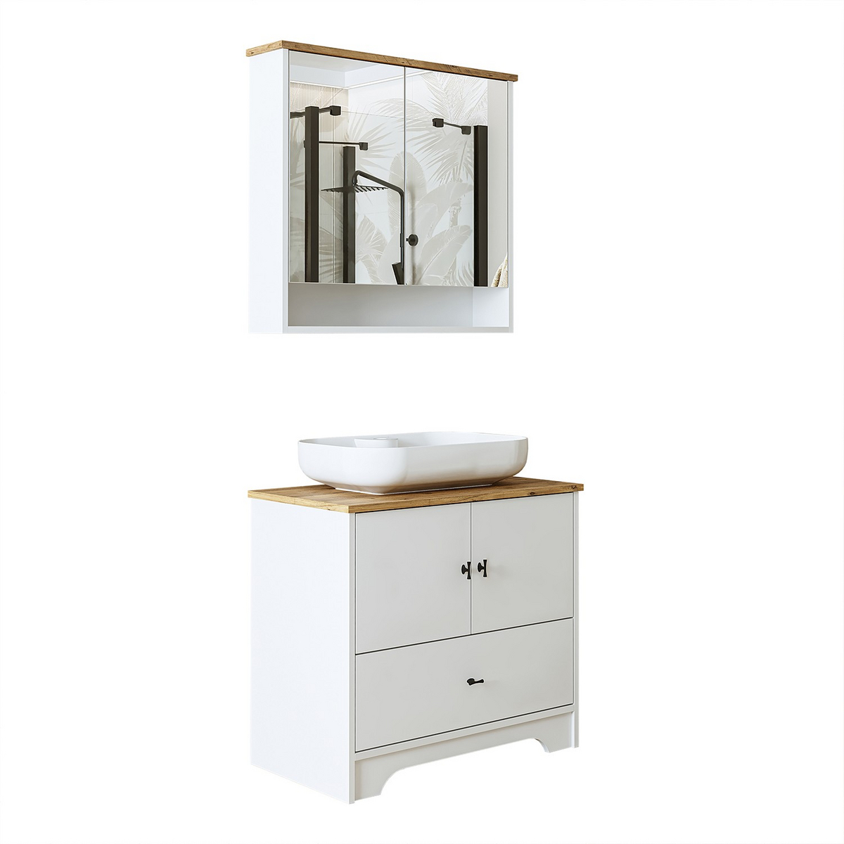 Norda Design Tvättställsskåp och spegel, 2 delar Mirelle Duo, mattvit, 17 × 82 × 75 cm