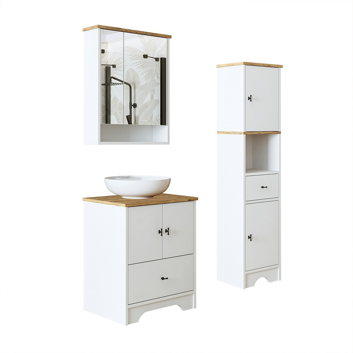 Norda Design Tvättställsskåp och spegel, 3 delar Reflecta Trio, mattvit, 17 × 62 × 75 cm