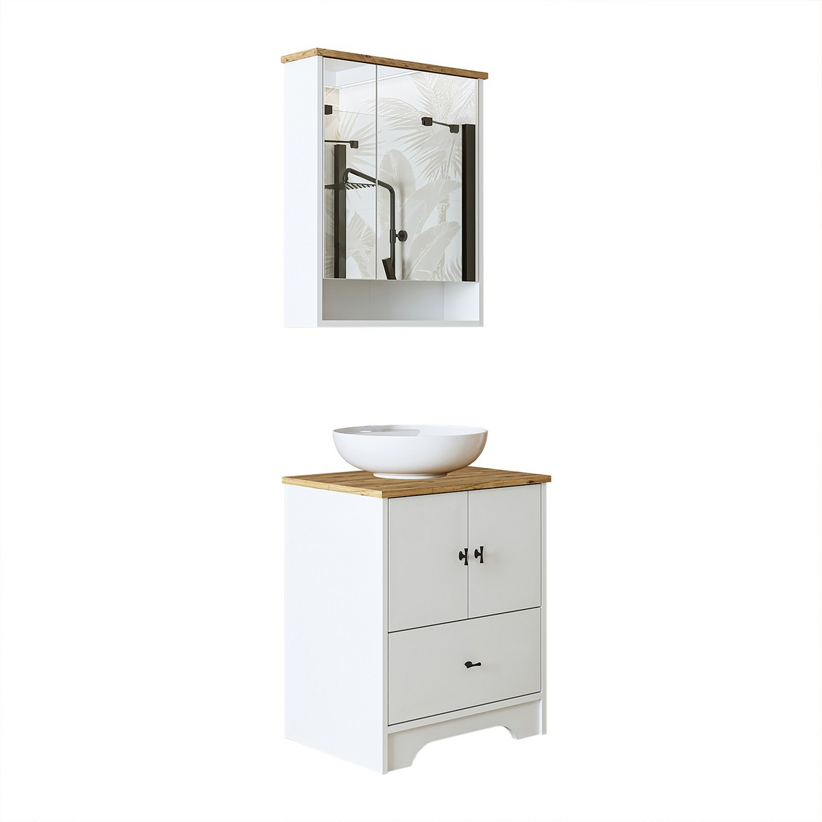 Norda Design Tvättställsskåp och spegel, 2 delar Reflecta Duo, mattvit, 17 × 62 × 75 cm