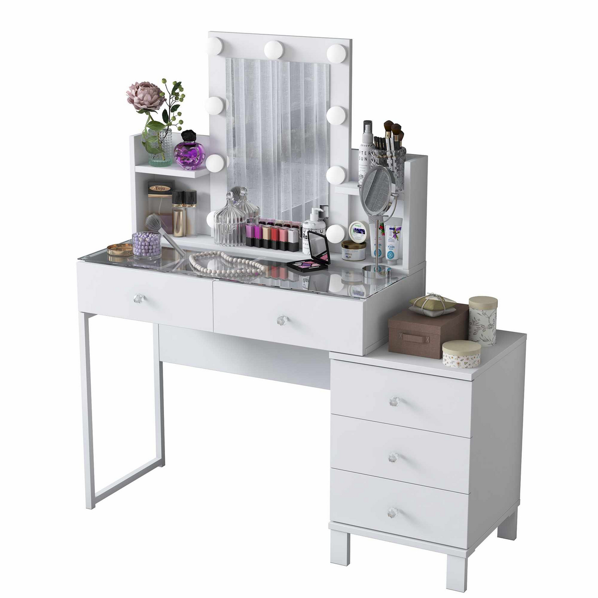 Norda Design Sminkbord Elegance, vit, 40 × 120 × 136,8 cm