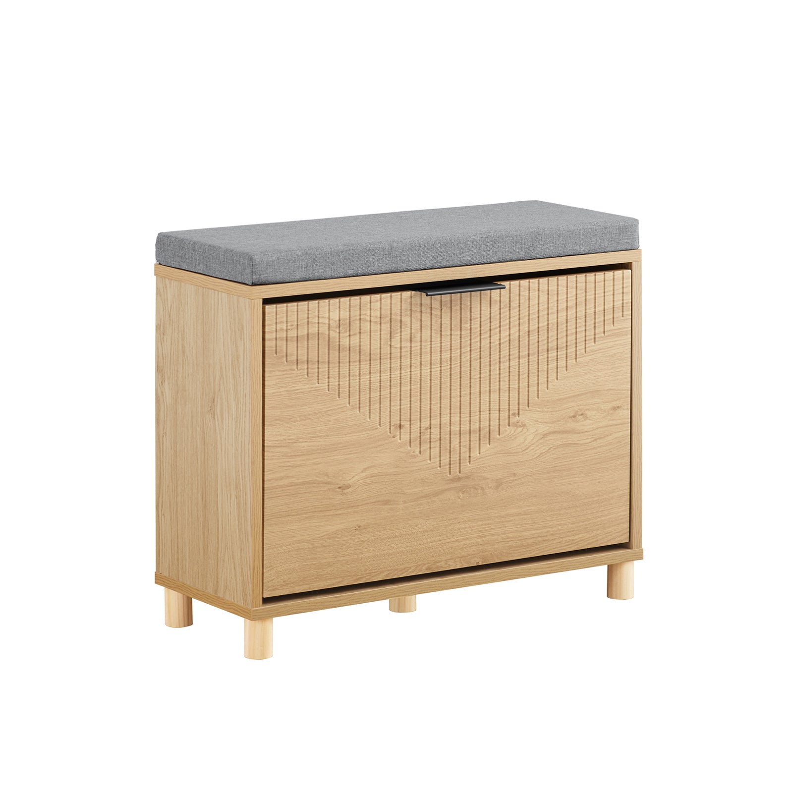 SoBuy Skobänk med sits, skohylla smal med lagringsutrymme – fällbart fack skoskåp – sittbänk med stoppning för hall, sovrum – 60 x 24 x 50 cm, upp till 118 kg, Sonoma-ek + grå, FSR199-N