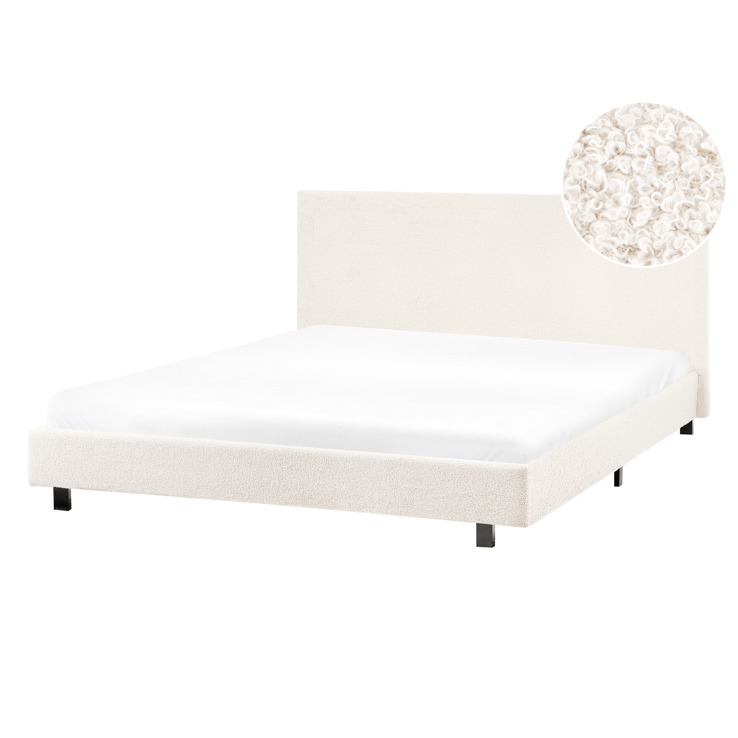 Säng med lamellram Bouclé ALBI 140 x 200 cm Off-White