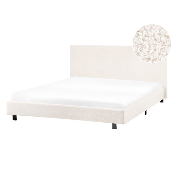 Säng med lamellram Bouclé ALBI 140 x 200 cm Off-White