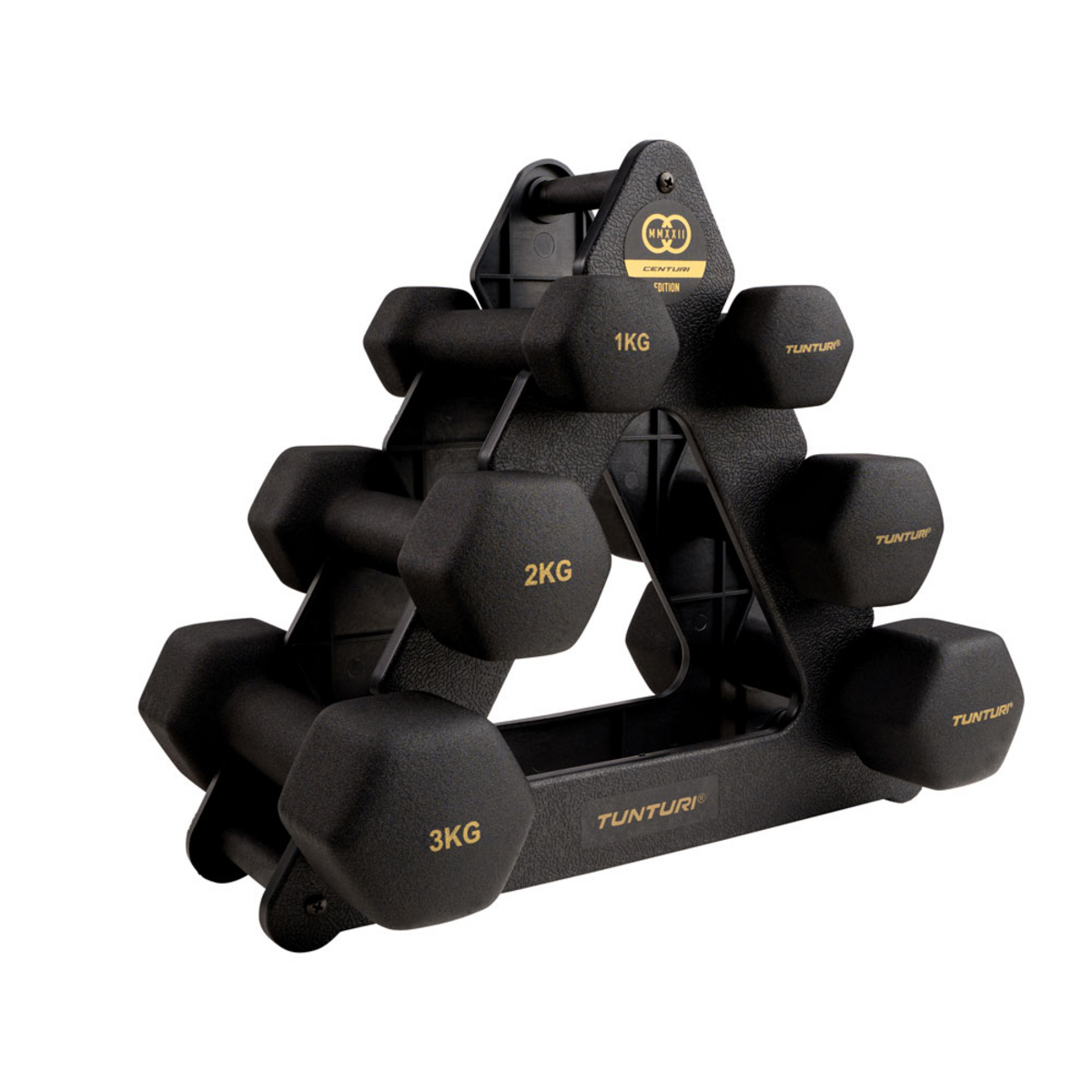 Tunturi Centuri Neoprene -hantelset med ställ, 3 paria