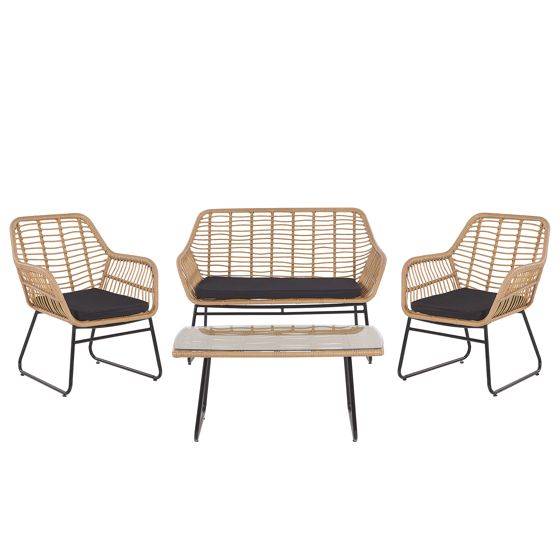 Trädgårdssoffgrupp med bord 4-sits MINORI Konstrotting Beige