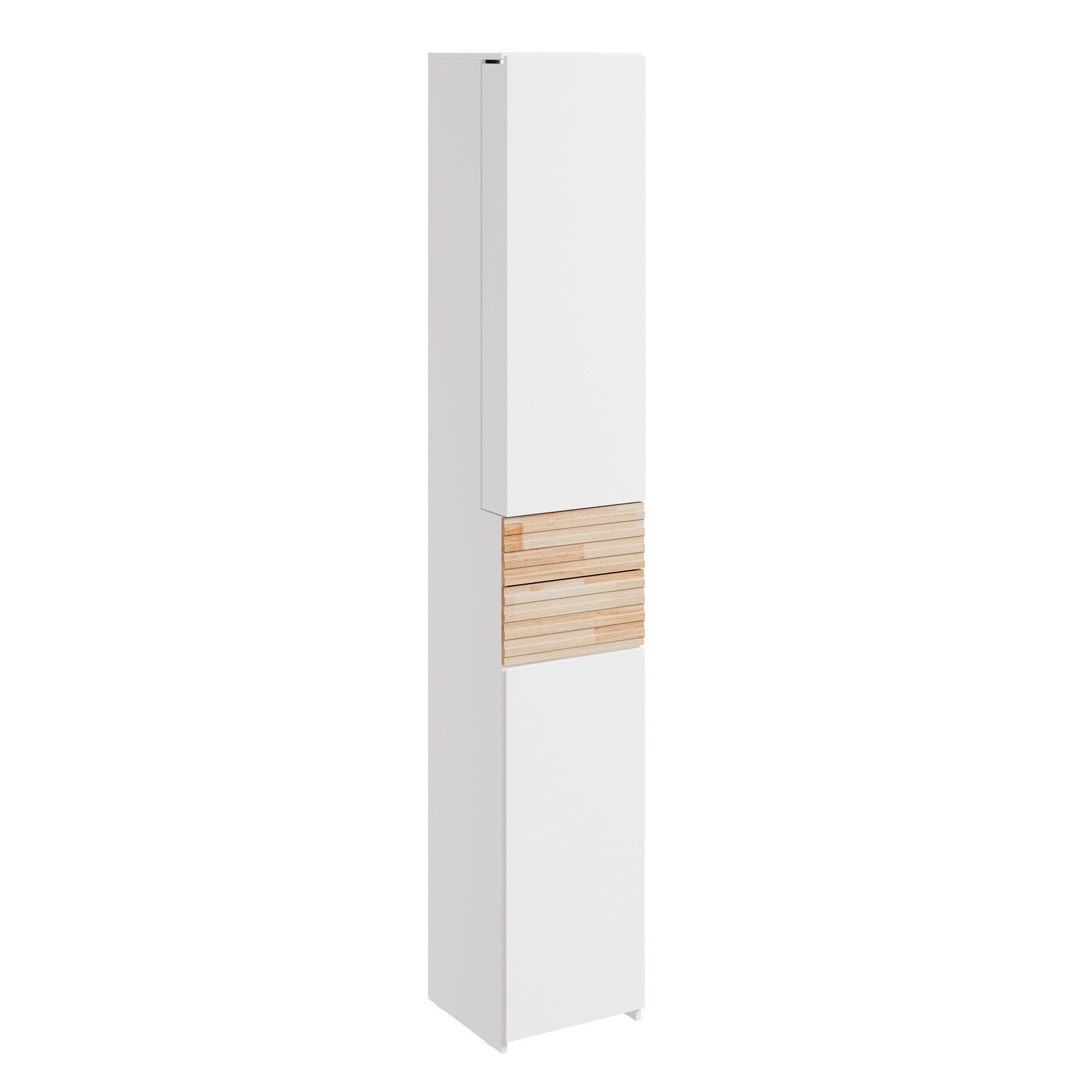 Högt badrumsskåp vitt med trälådor 30x30x180 cm BZR244-WN