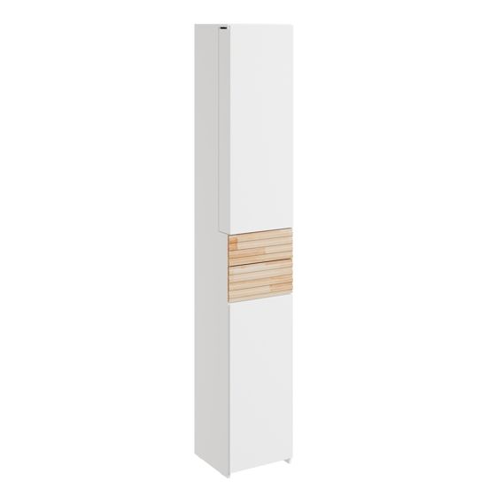 Högt badrumsskåp vitt med trälådor 30x30x180 cm BZR244-WN