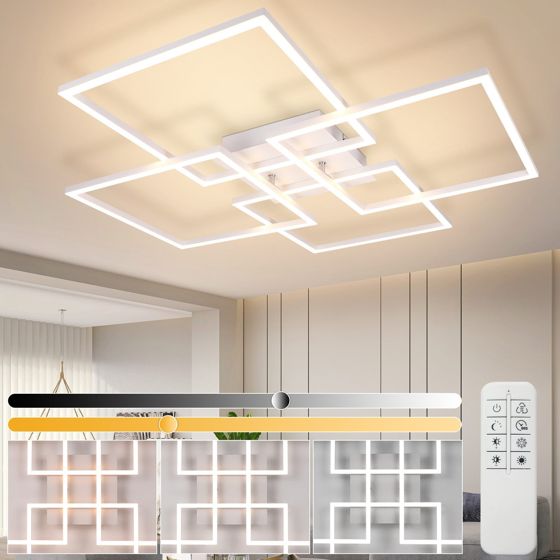 NETTLIFE LED - taklampa för vardagsrum, kök, vit, dimbar, med fjärrkontroll, modern, 3000K - 6500K, 48W
