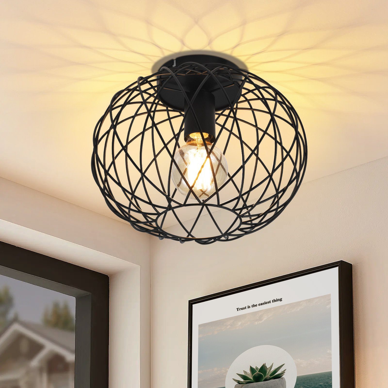 NETTLIFE E27 svart vintage metalllampa 30cm 40W taklampa i industriell stil för vardagsrum, sovrum eller kök