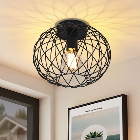 NETTLIFE E27 svart vintage metalllampa 30cm 40W taklampa i industriell stil för vardagsrum, sovrum eller kök