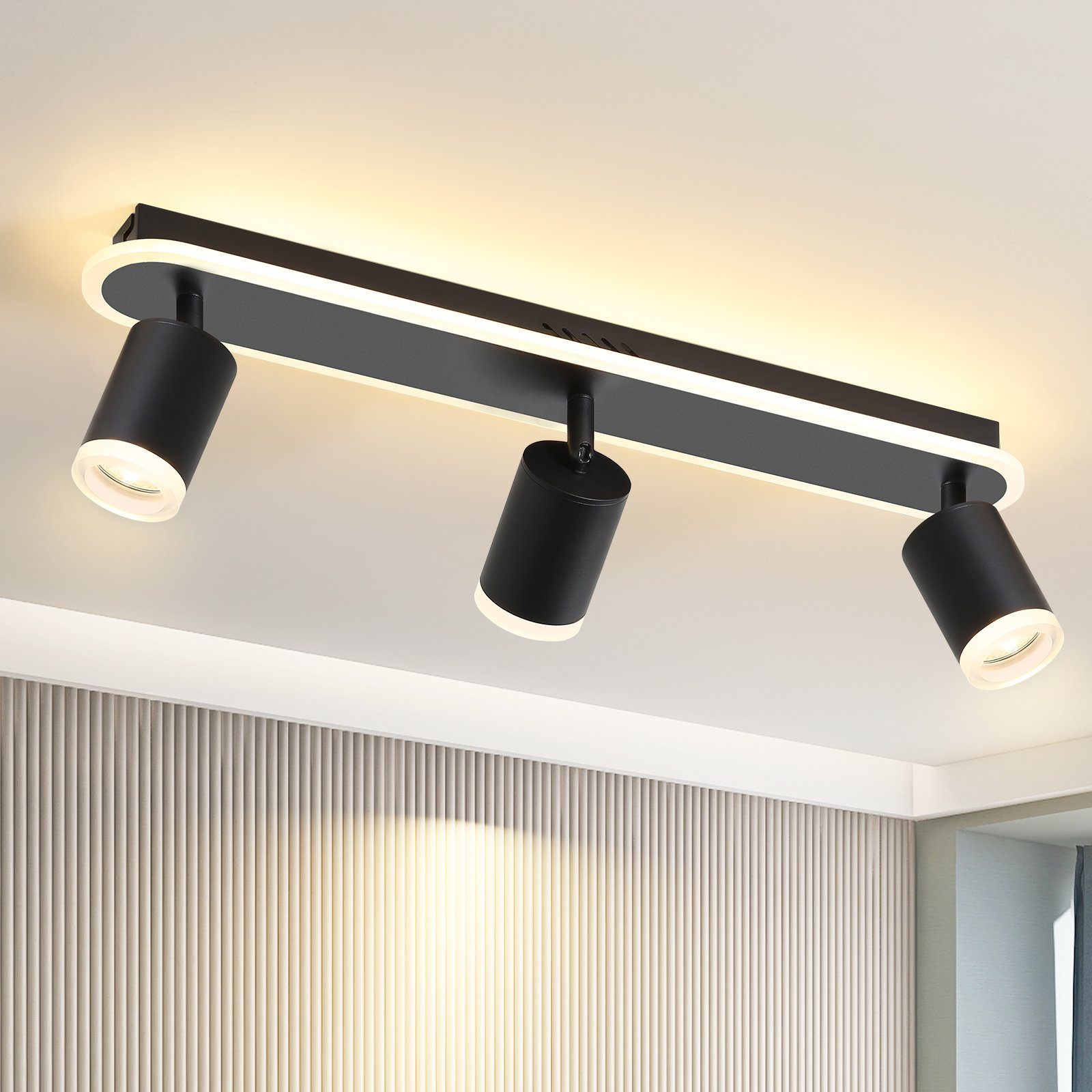 NETTLIFE 3 svarta GU10 LED-takspotlights av metall, 330° roterbara för sovrum, hall