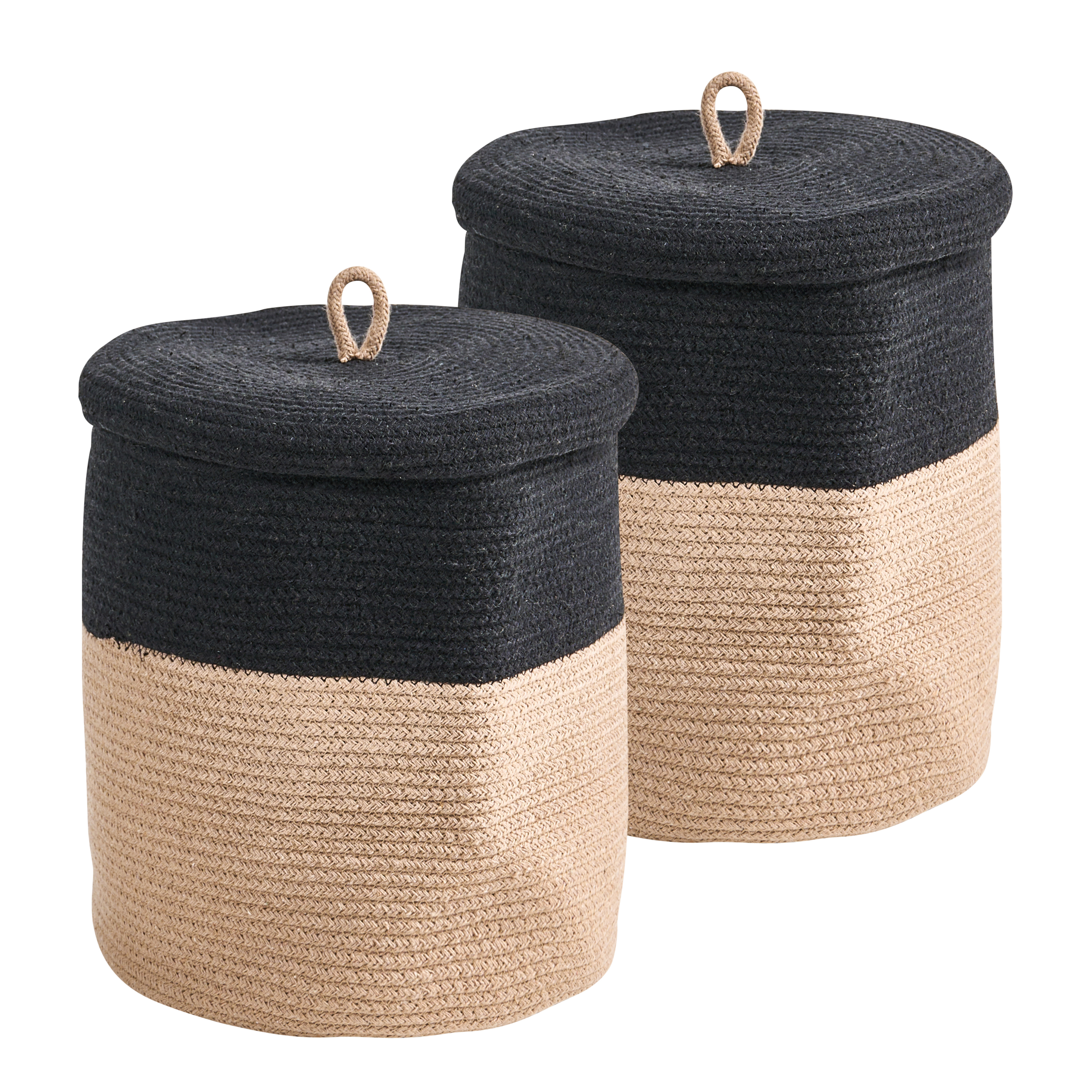Set med 2 korgar SILOPI Bomull Svart/ Beige